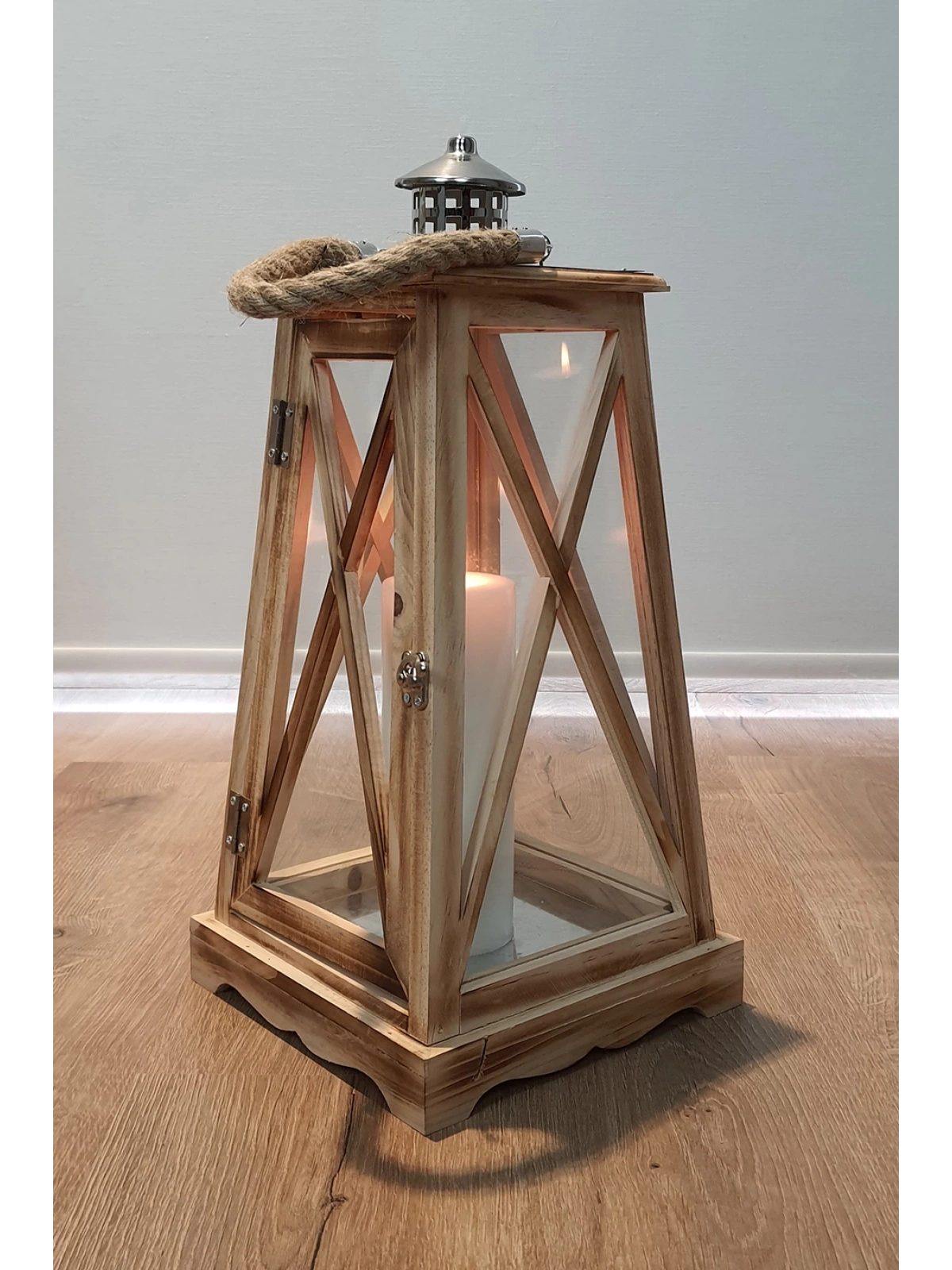 Çelik Çatılı İkili Ahşap Mumluk Fener Seti Sumatra