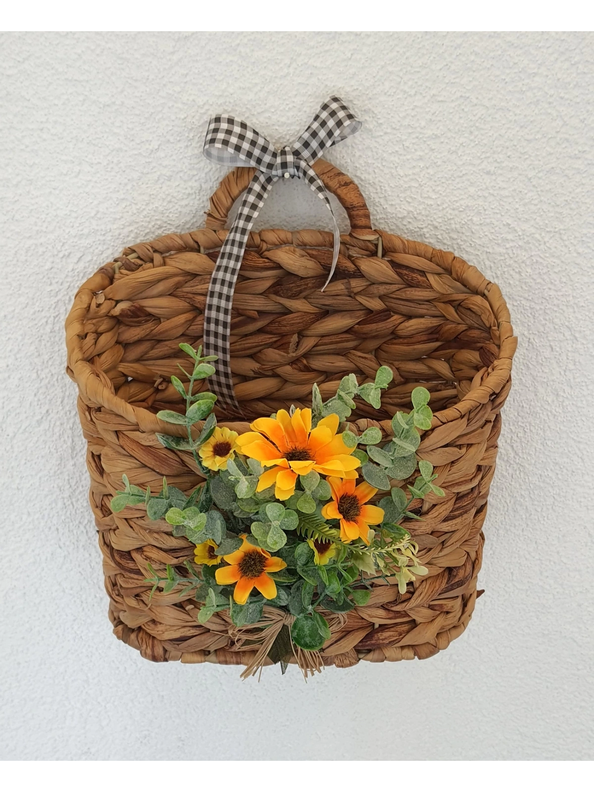 Çiçekli Hasır Kapı Sepeti Gazetelik Posta Kutusu 29cm