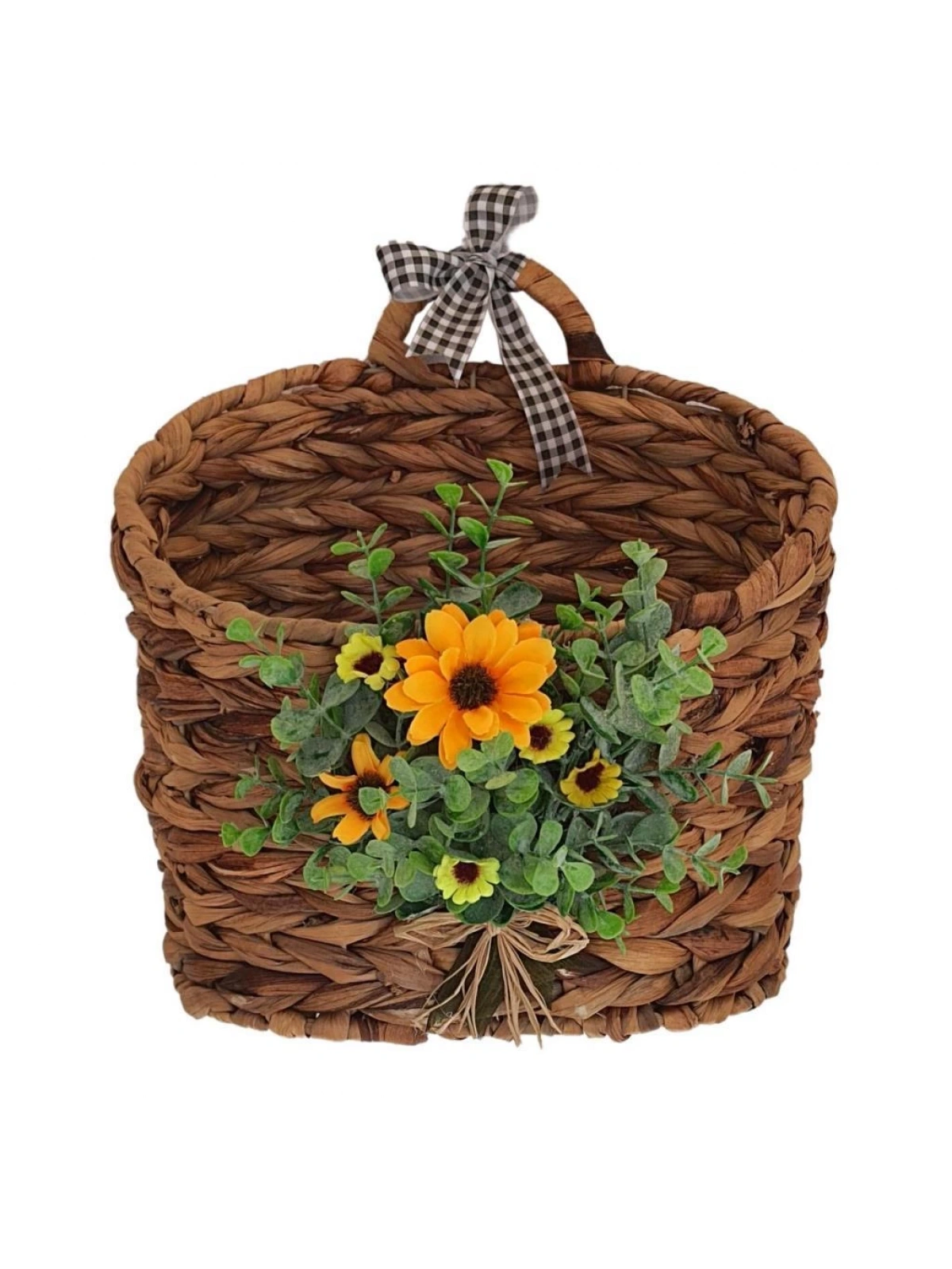 Çiçekli Hasır Kapı Sepeti Gazetelik Posta Kutusu 29cm