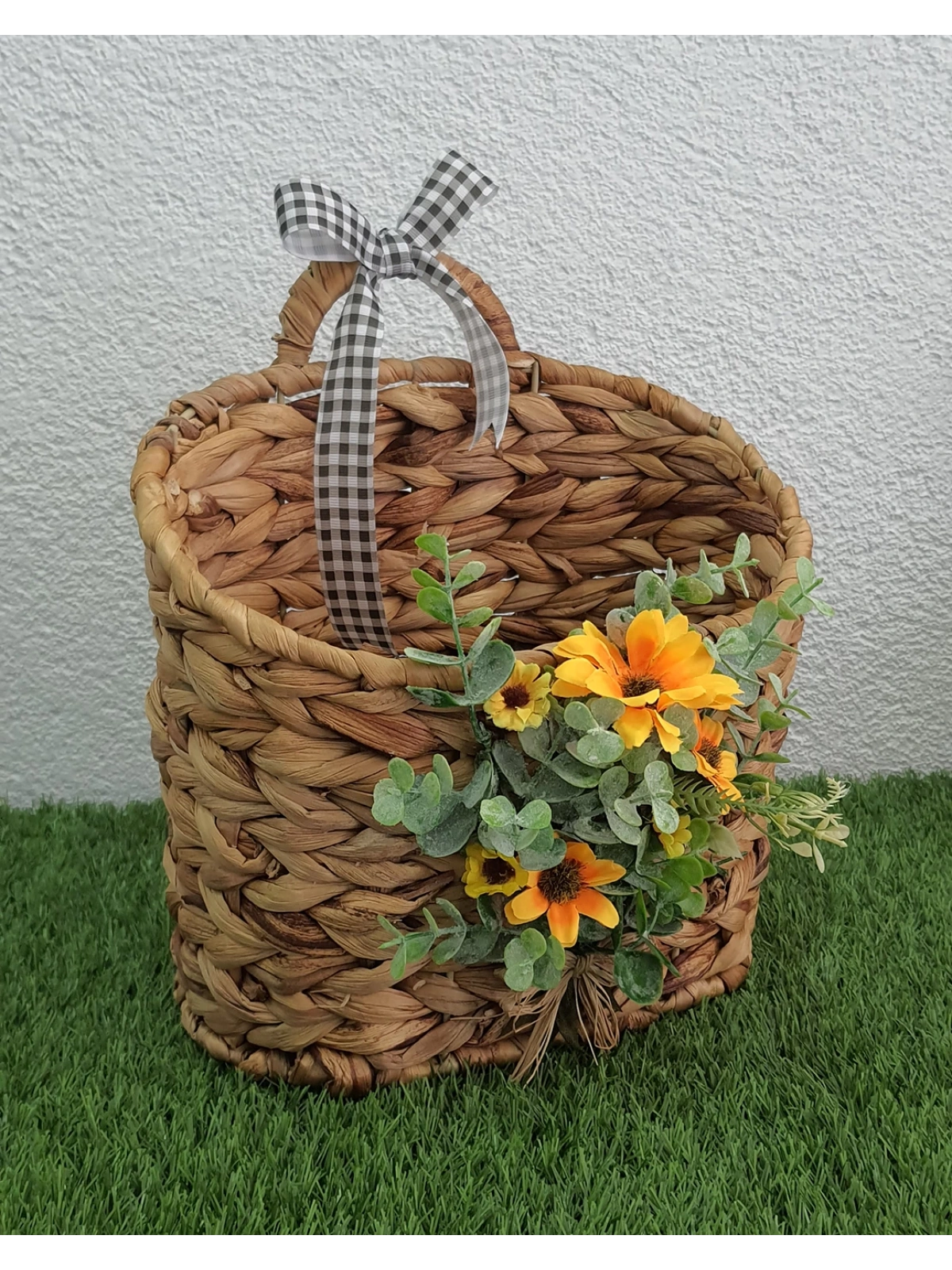 Çiçekli Hasır Kapı Sepeti Gazetelik Posta Kutusu 29cm