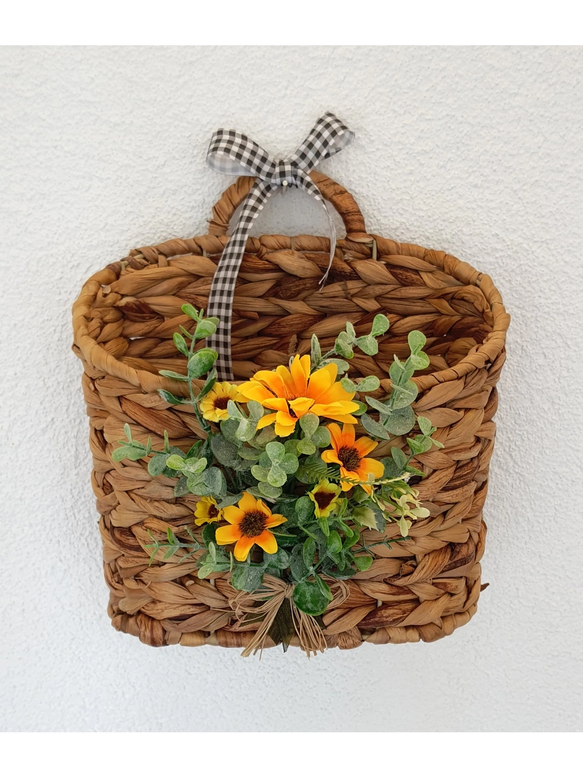 Çiçekli Hasır Kapı Sepeti Gazetelik Posta Kutusu 29cm