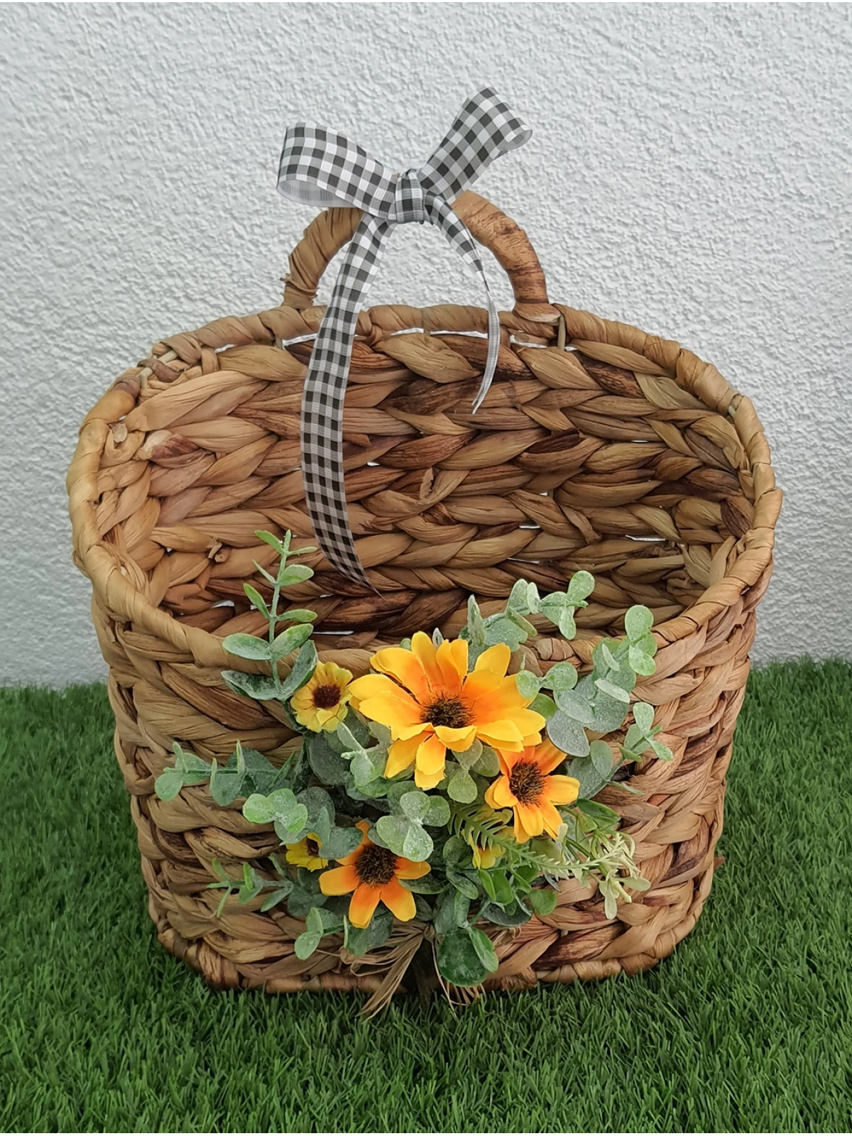 Çiçekli Hasır Kapı Sepeti Gazetelik Posta Kutusu 29cm