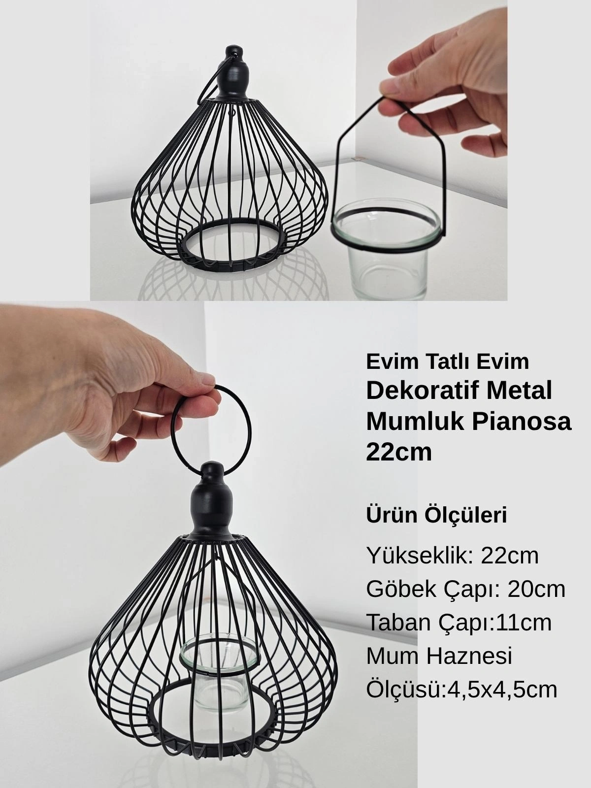 Dekoratif Metal Mumluk Pianosa 22cm