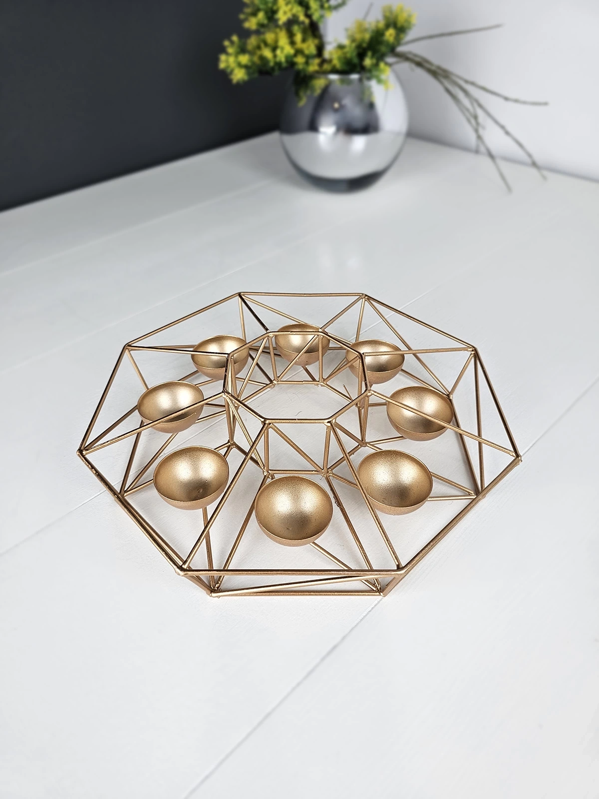 Dekoratif Metal Tealight Mumluk 8 Hazneli 28cm