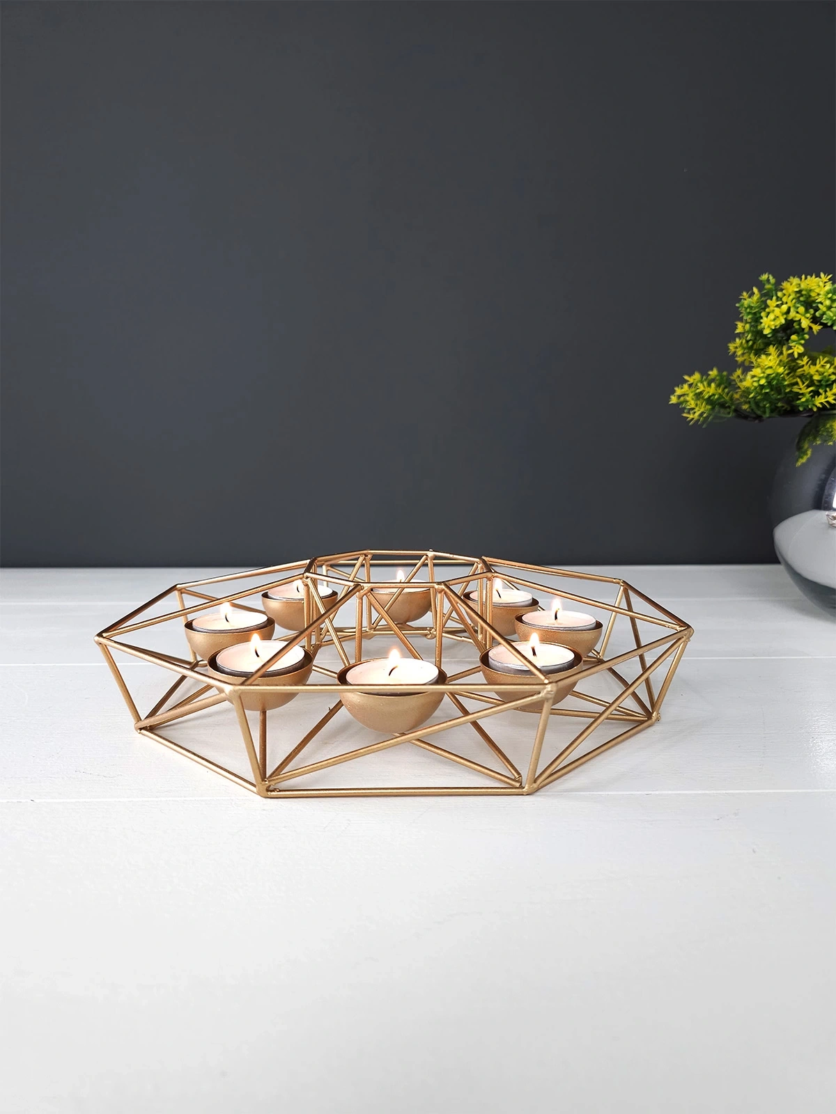 Dekoratif Metal Tealight Mumluk 8 Hazneli 28cm