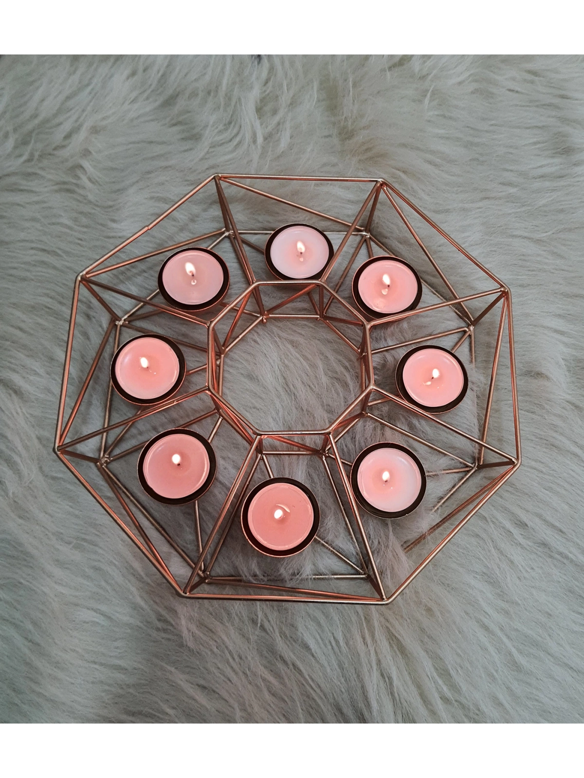 Dekoratif Metal Tealight Mumluk 8 Hazneli 28cm