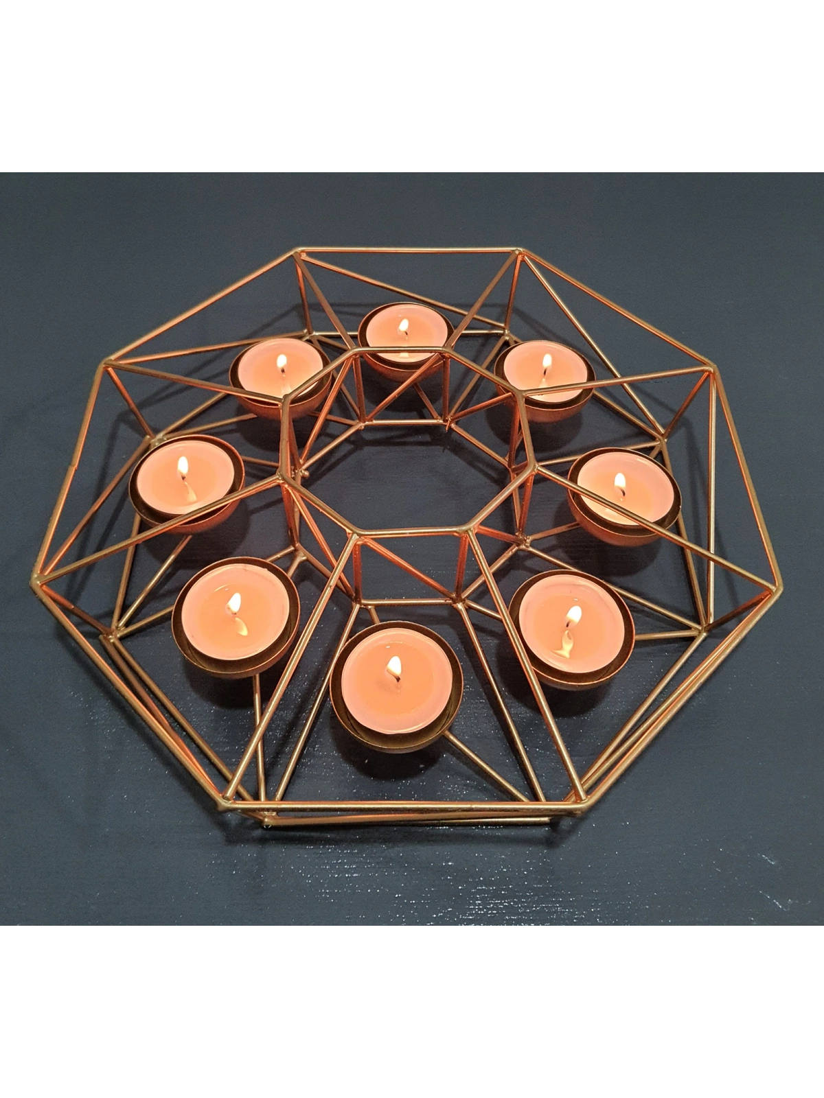 Dekoratif Metal Tealight Mumluk 8 Hazneli 28cm