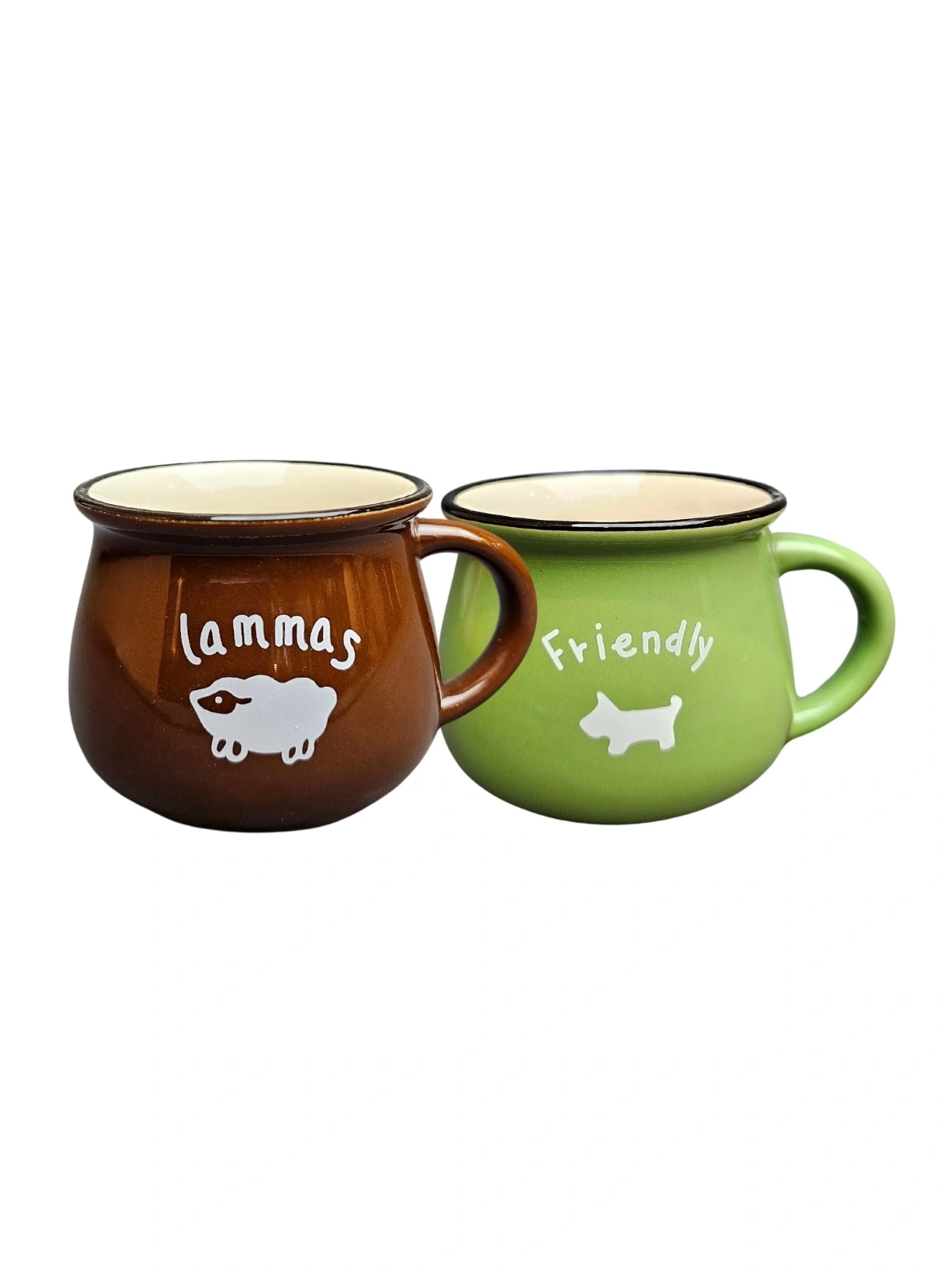 EMAYE GÖRÜNÜMLÜ PORSELEN KUPA BARDAK İKİLİ SET KAHVERENGİ VE YEŞİL