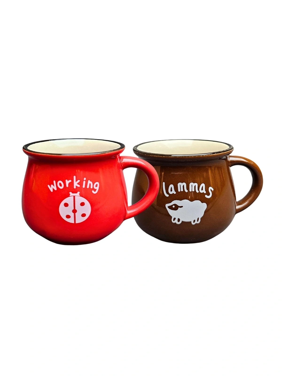 EMAYE GÖRÜNÜMLÜ PORSELEN KUPA BARDAK İKİLİ SET KIRMIZI VE KAHVERENGİ