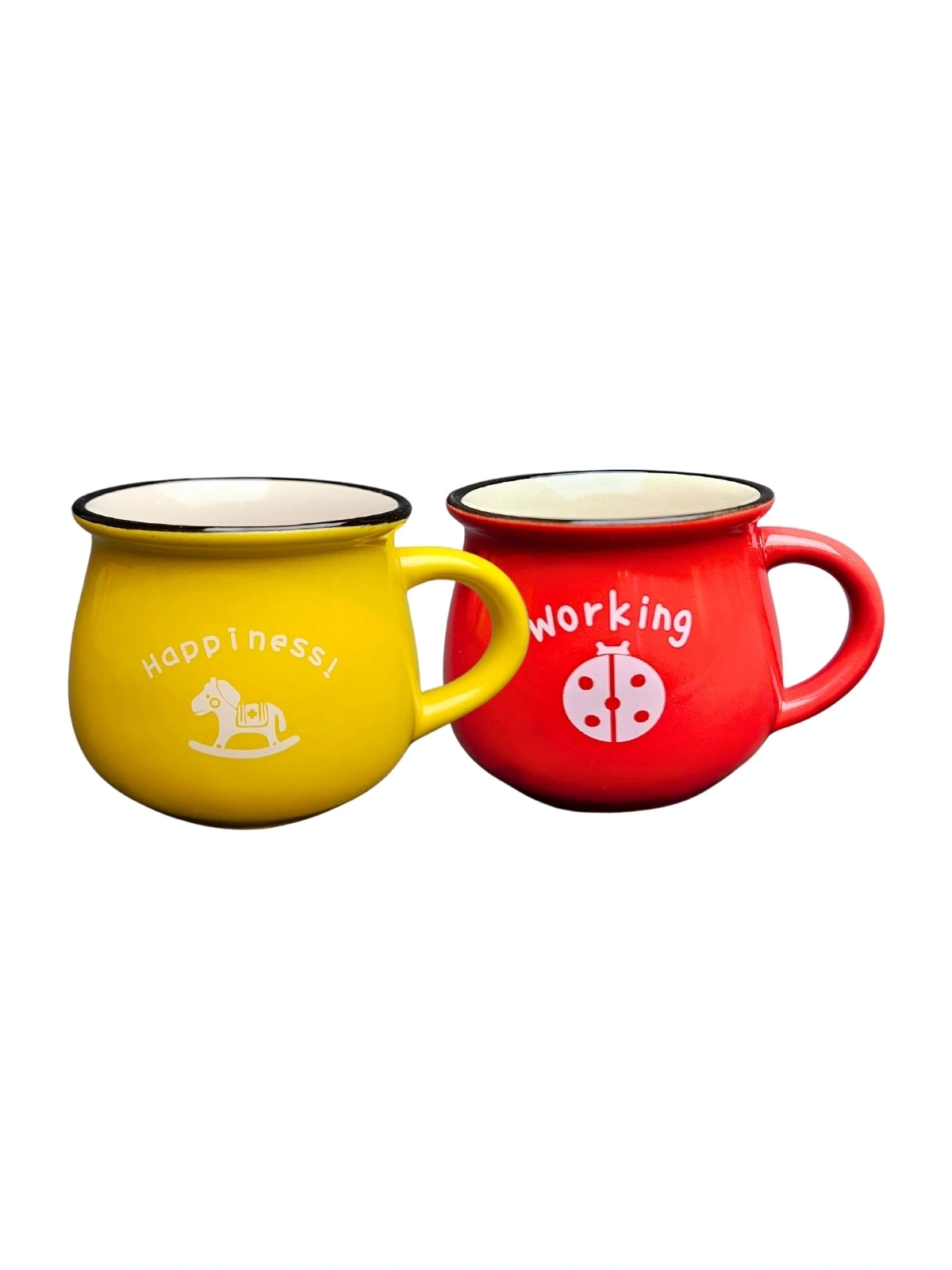 EMAYE GÖRÜNÜMLÜ PORSELEN KUPA BARDAK İKİLİ SET SARI VE KIRMIZI