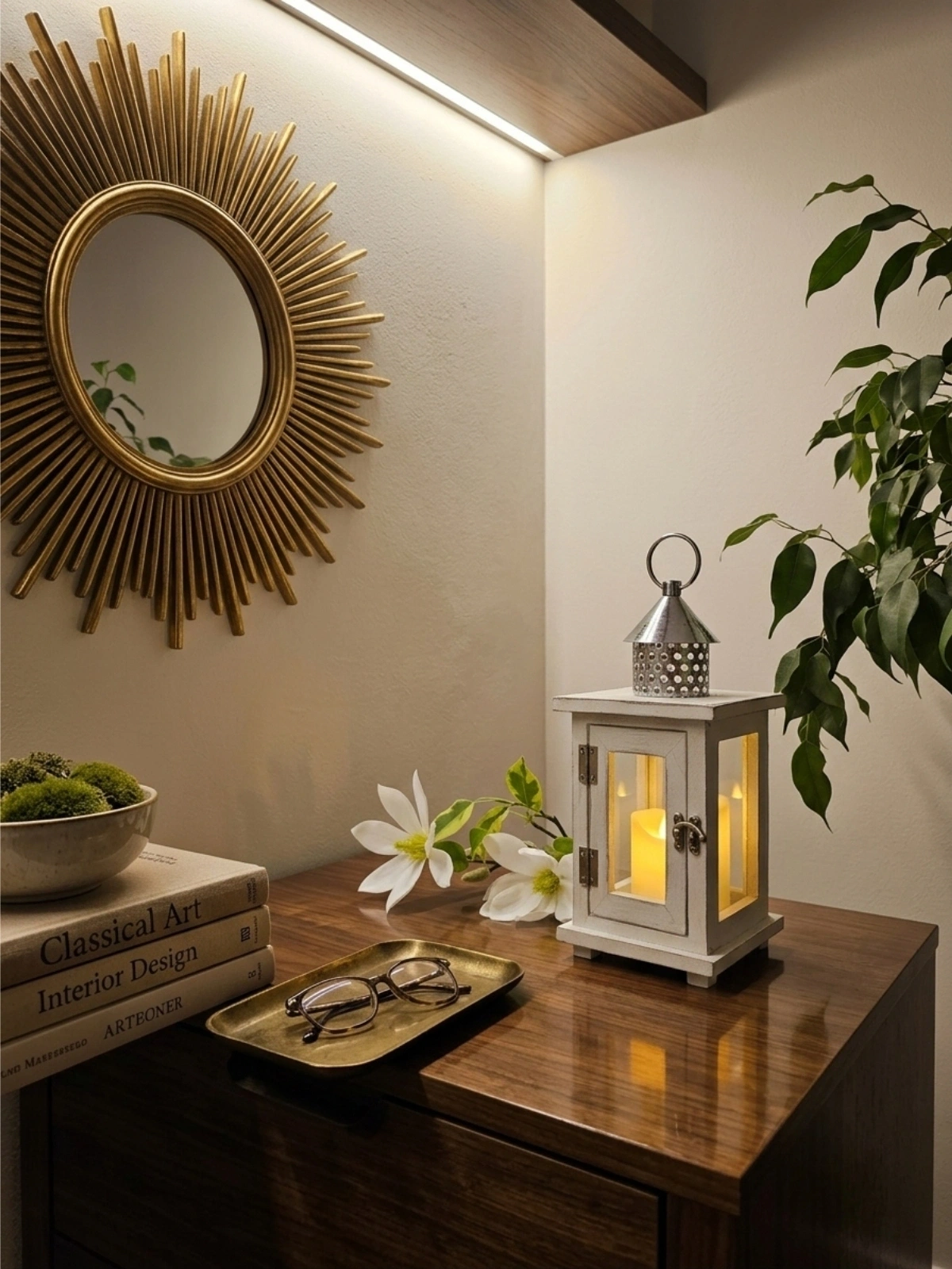 Eskitme Beyaz Ahşap Mumluk Fener Biella 23cm