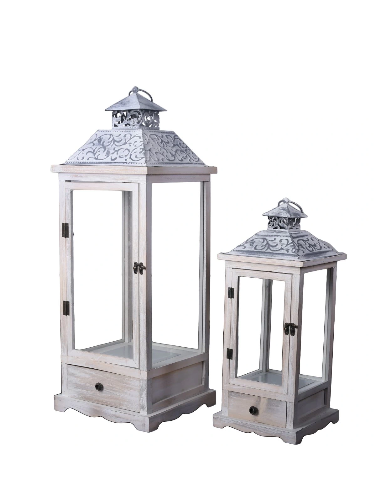 Everest Metal Çatılı Çekmeceli Büyük Boy Ikili Ahşap Fener Seti