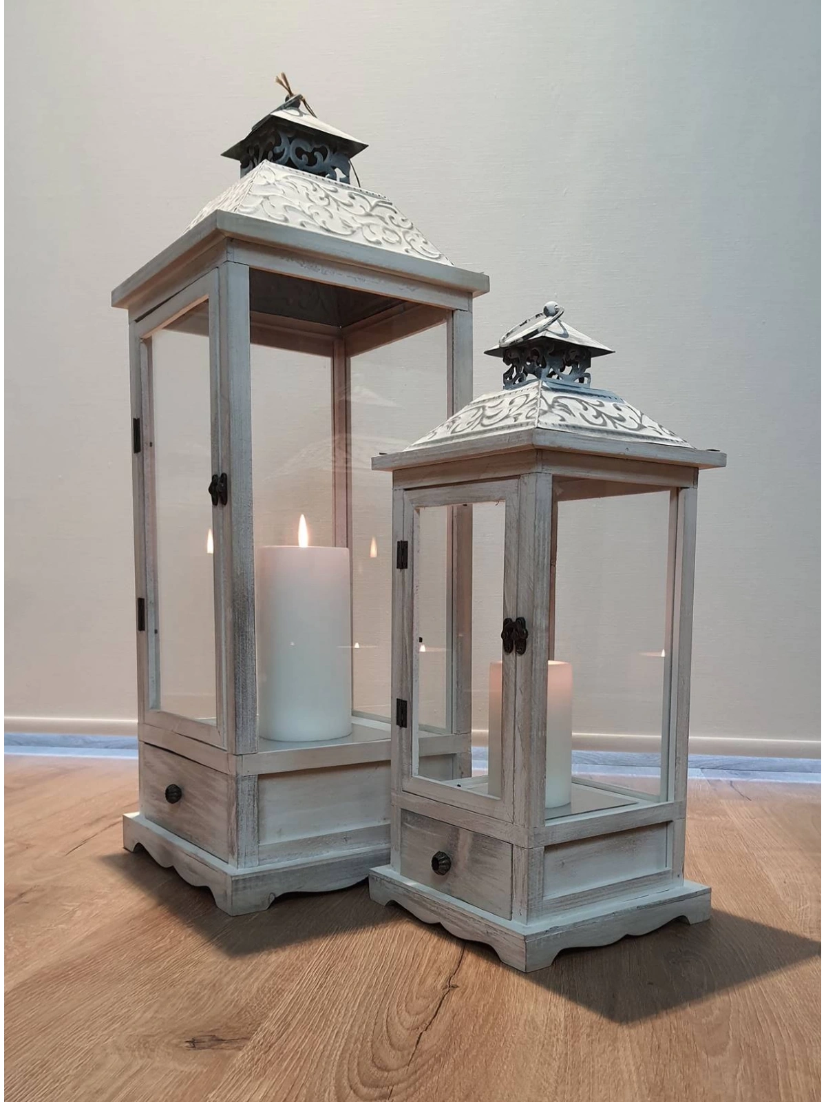 Everest Metal Çatılı Çekmeceli Büyük Boy Ikili Ahşap Fener Seti