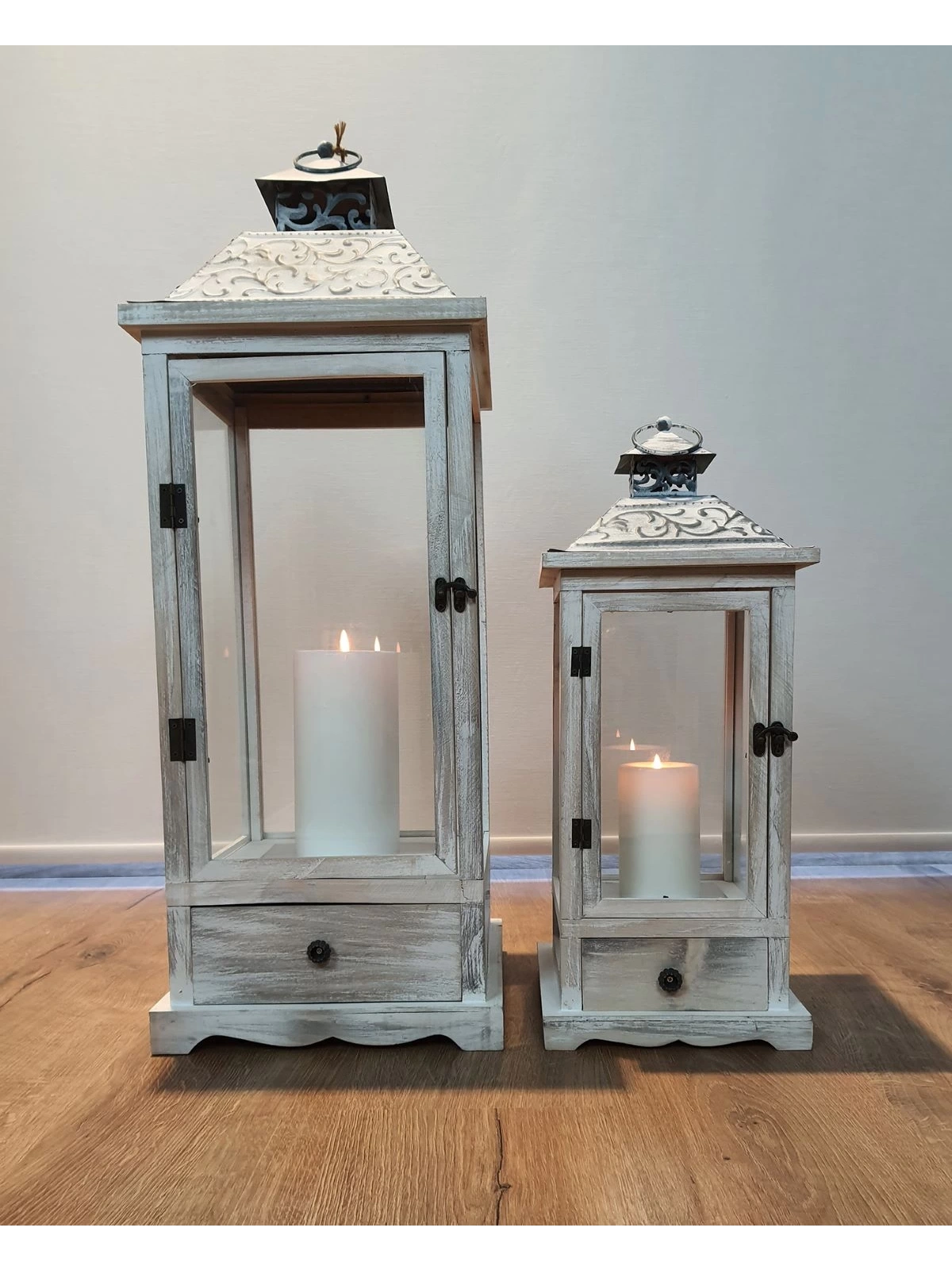 Everest Metal Çatılı Çekmeceli Büyük Boy Ikili Ahşap Fener Seti