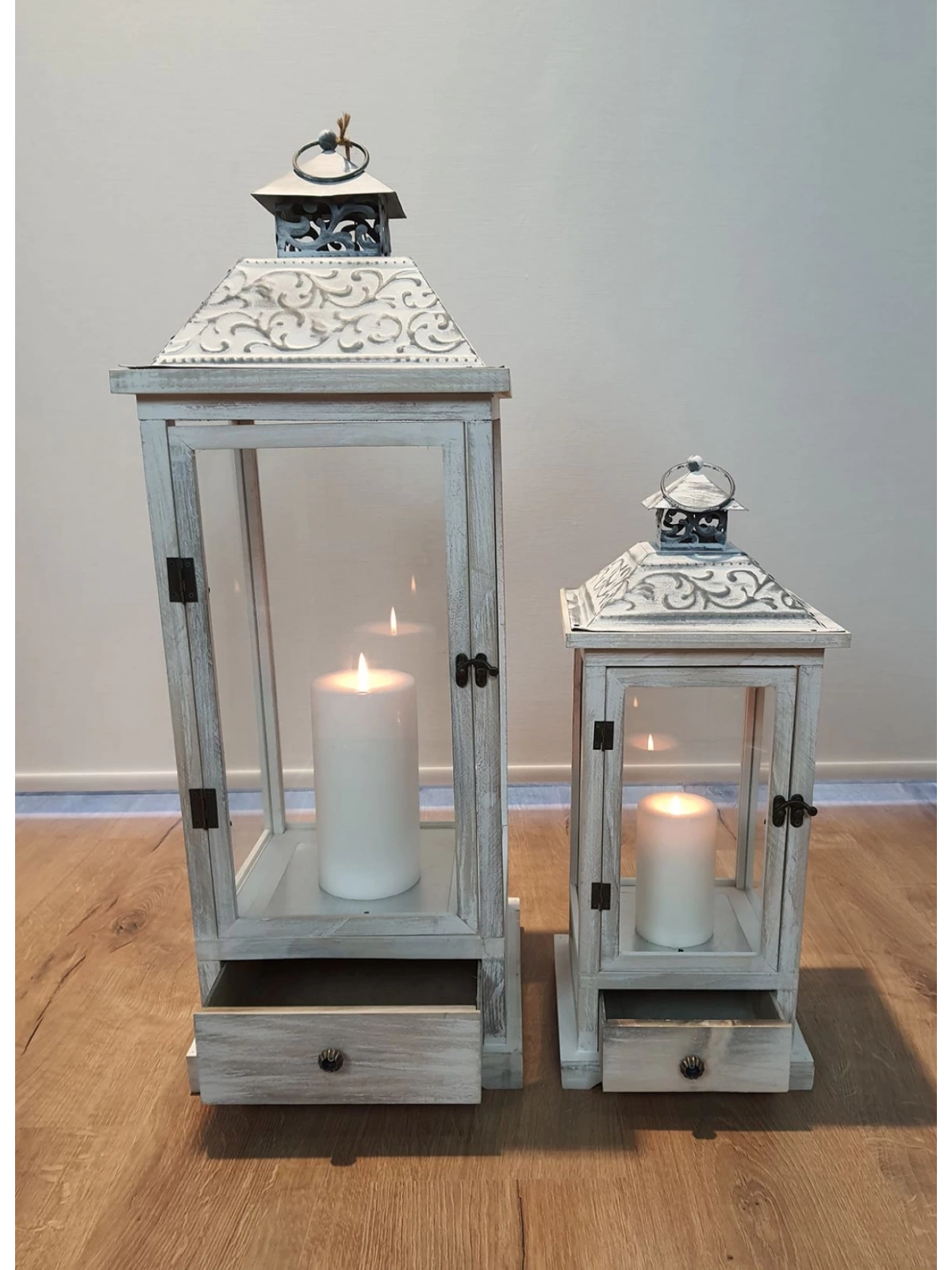 Everest Metal Çatılı Çekmeceli Büyük Boy Ikili Ahşap Fener Seti