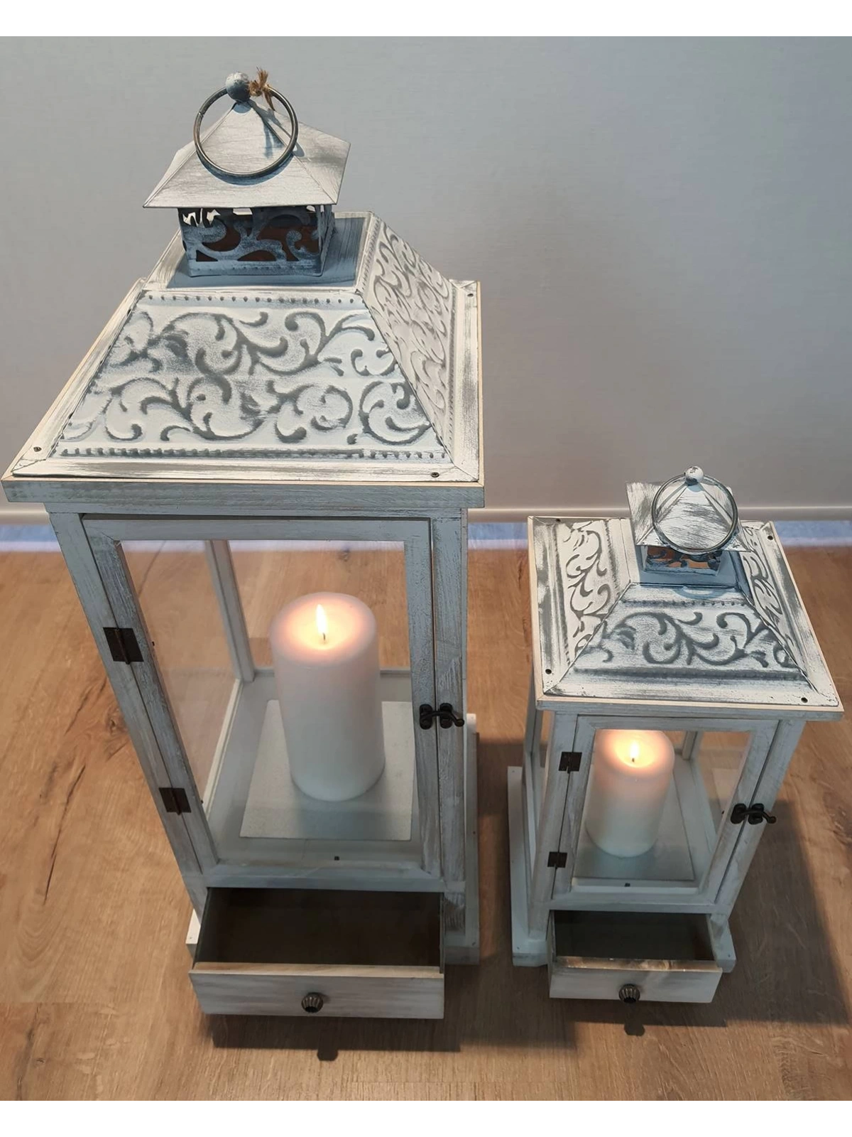 Everest Metal Çatılı Çekmeceli Büyük Boy Ikili Ahşap Fener Seti