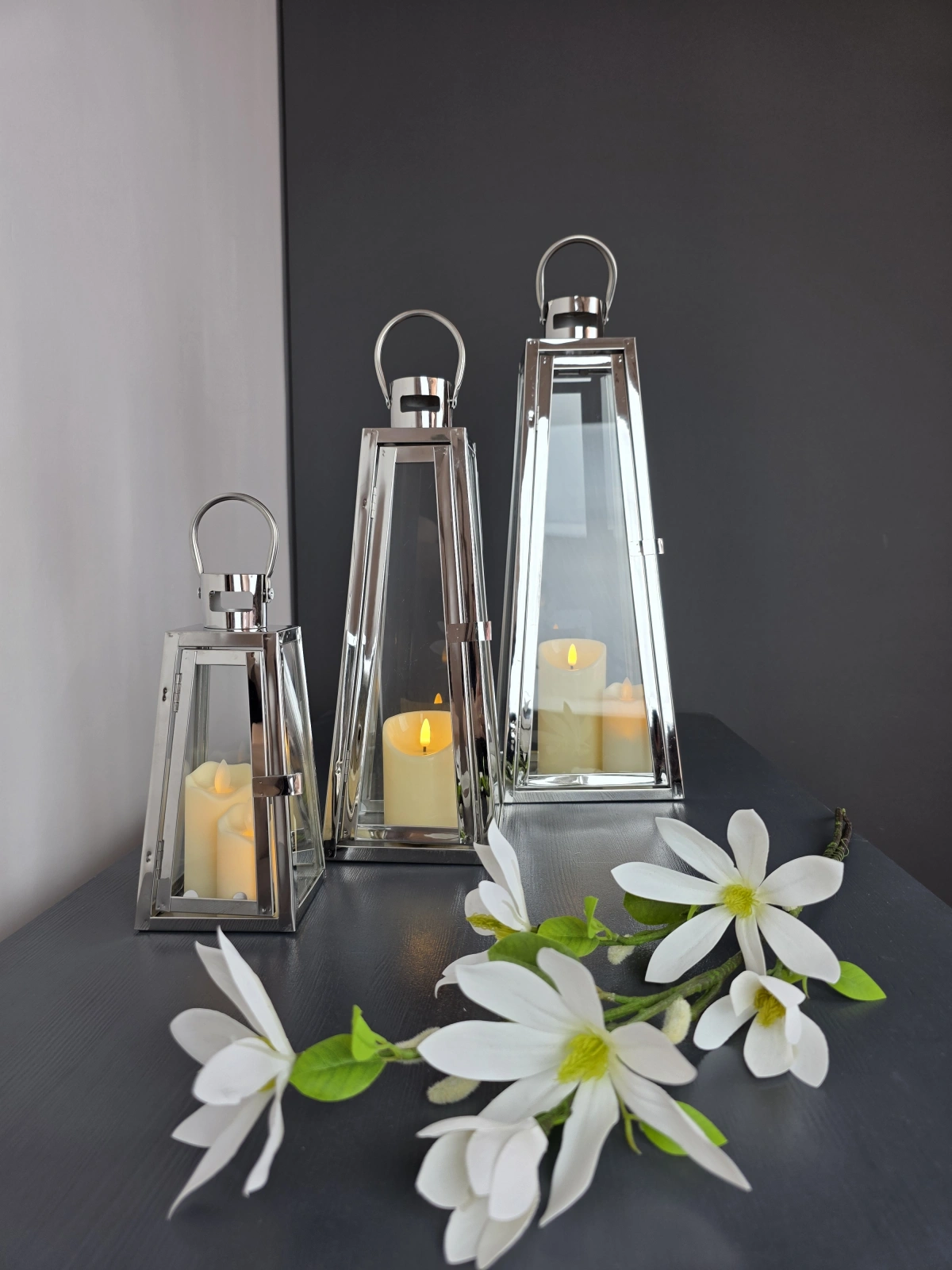 Giza Paslanmaz Çelik Dekoratif 3lü Mumluk Fener Seti