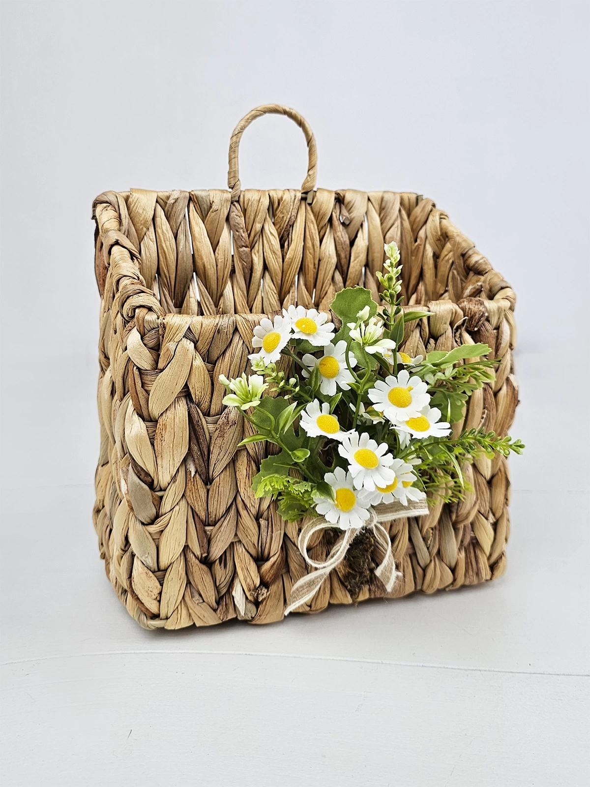 Hasır Kapı Süsü Posta Kutusu Gazetelik Papatyalı 25cm