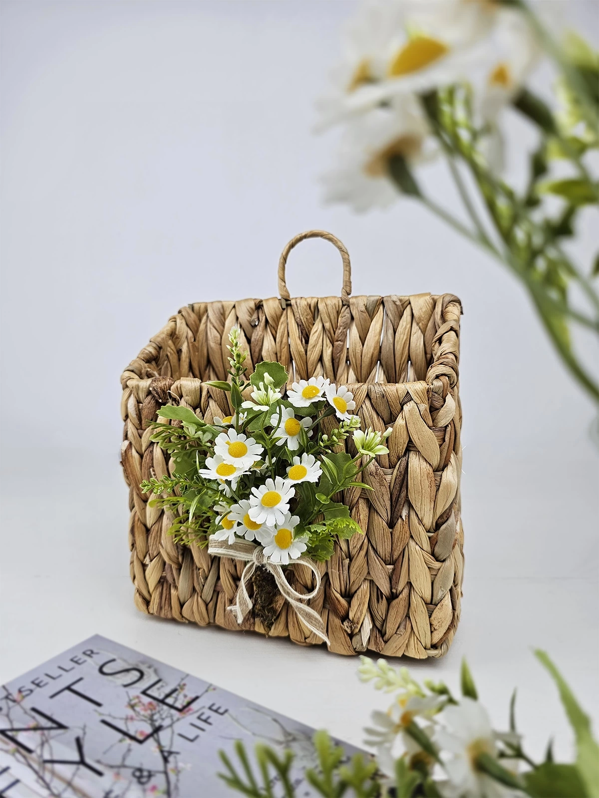 Hasır Kapı Süsü Posta Kutusu Gazetelik Papatyalı 25cm