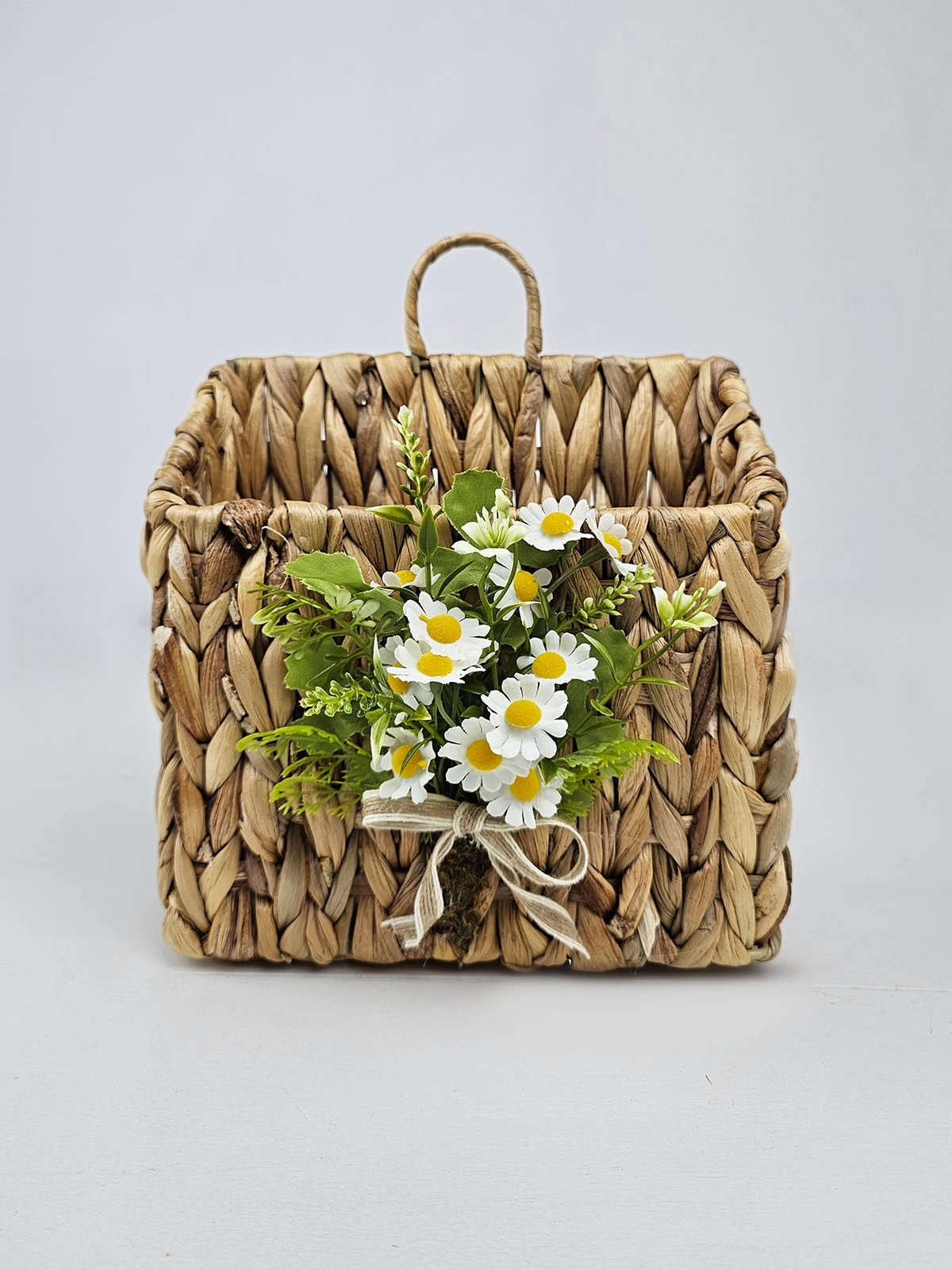 Hasır Kapı Süsü Posta Kutusu Gazetelik Papatyalı 25cm