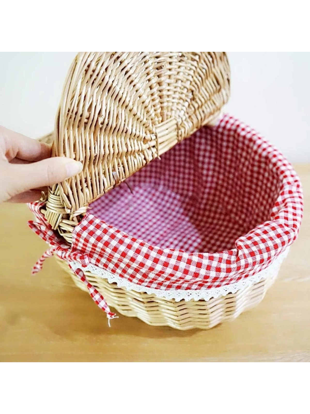 Hasır Piknik Sepeti Çift Kapaklı Kırmızı Astarlı 40cm