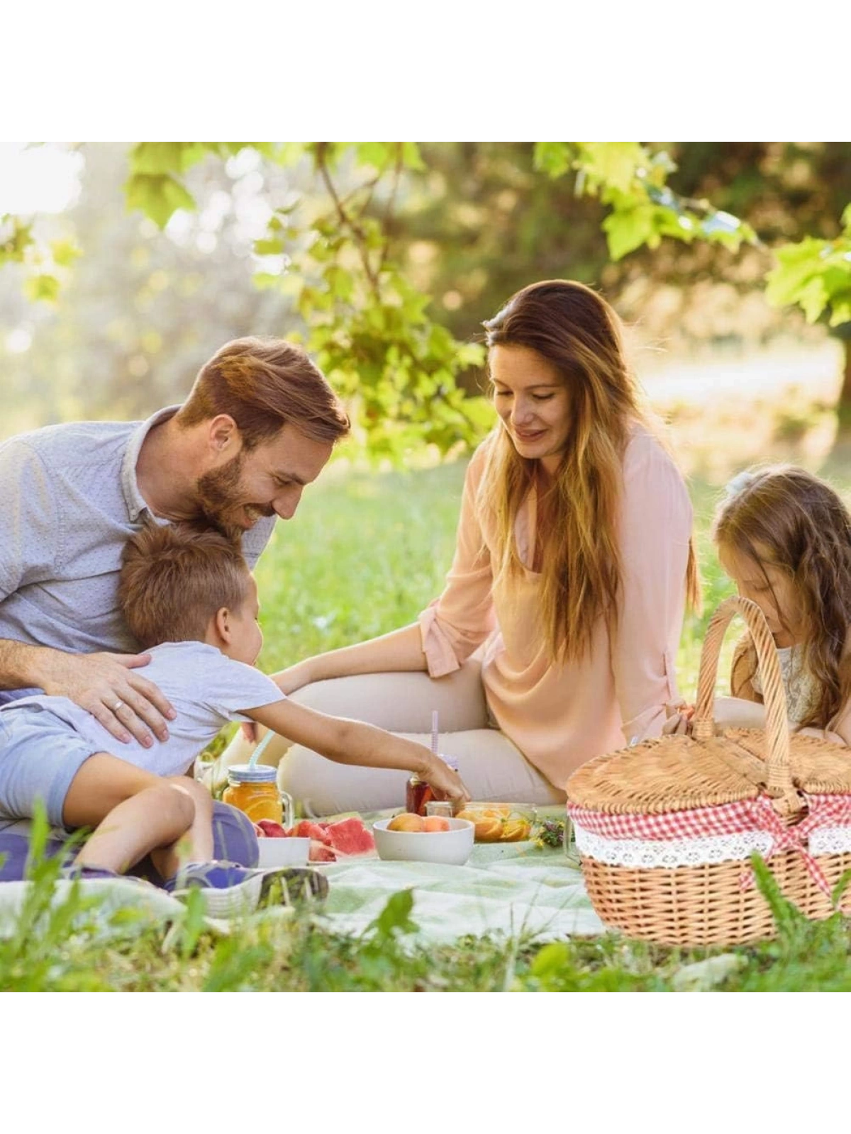 Hasır Piknik Sepeti Çift Kapaklı Kırmızı Astarlı 40cm