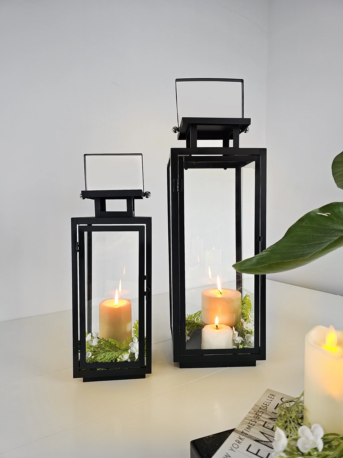 İkili Metal Mumluk Fener Seti Siyah Virginia