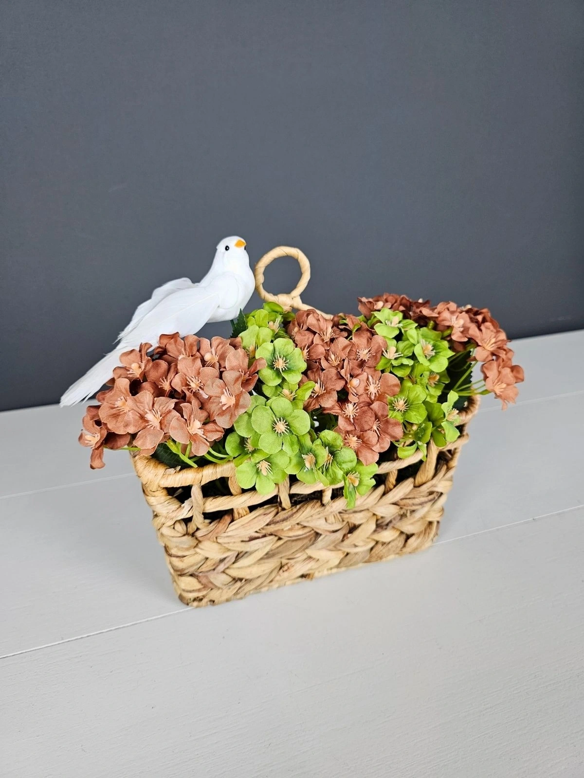 Kuş Figürlü Hasır Kapı Sepeti Posta Kutusu Gazetelik Kapı Süsü 25Cm