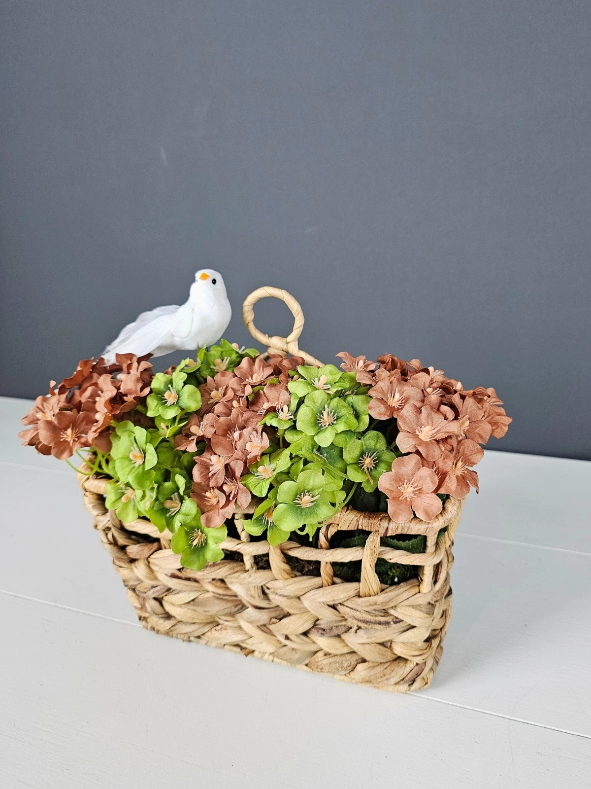 Kuş Figürlü Hasır Kapı Sepeti Posta Kutusu Gazetelik Kapı Süsü 25Cm