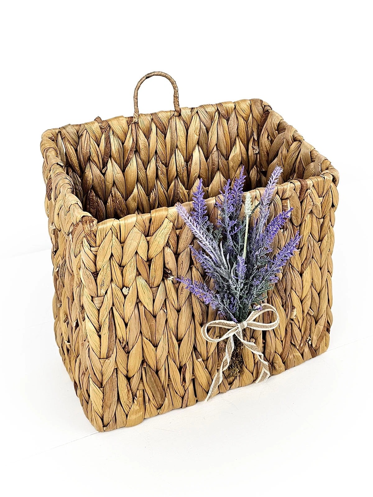 Lavanta Çiçekli Hasır Kapı Sepeti Gazetelik Posta Kutusu 30cm