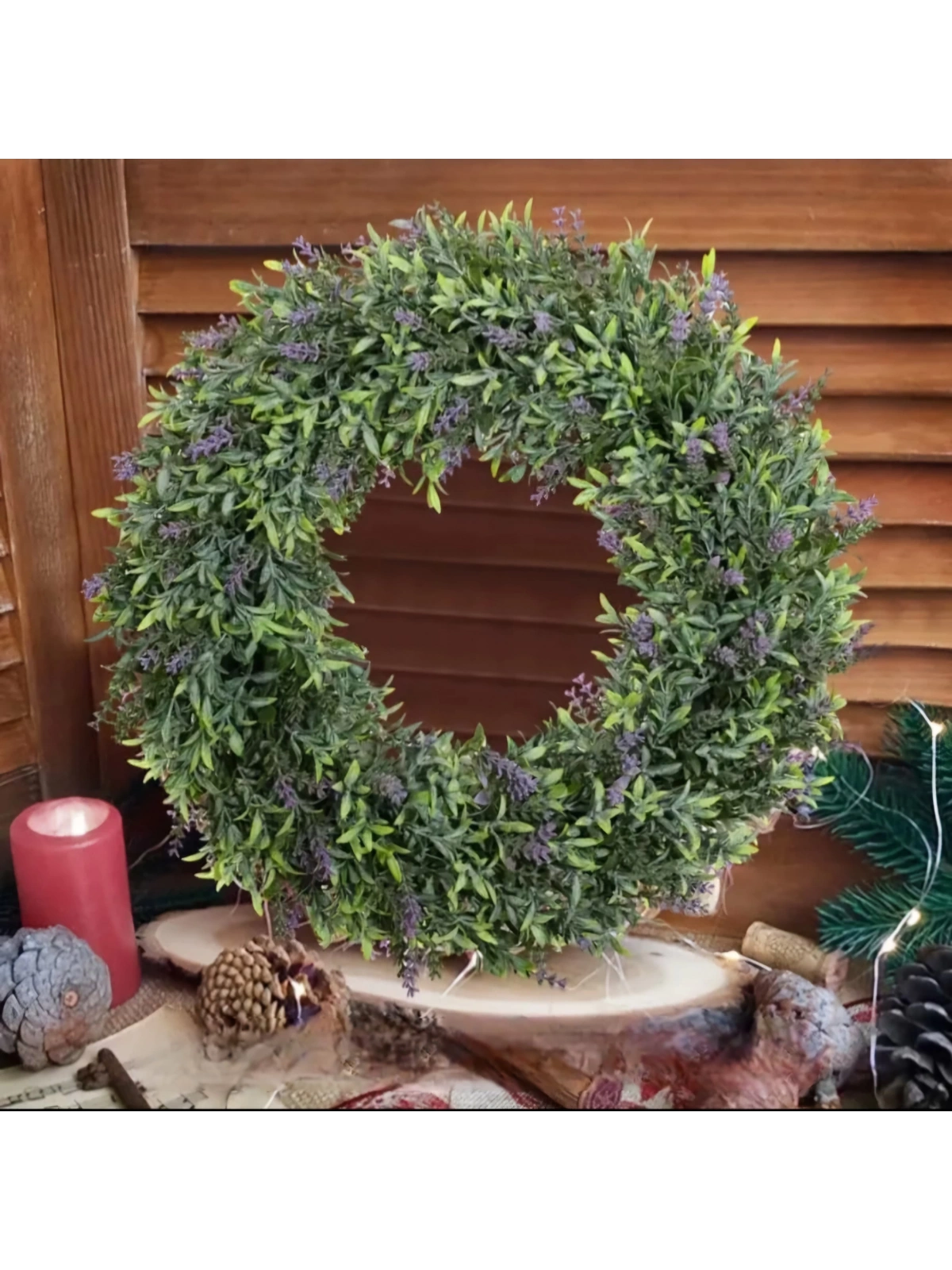 Lavantalı ve Yeşillikli Dekoratif Kapı Süsü Çelengi 40cm