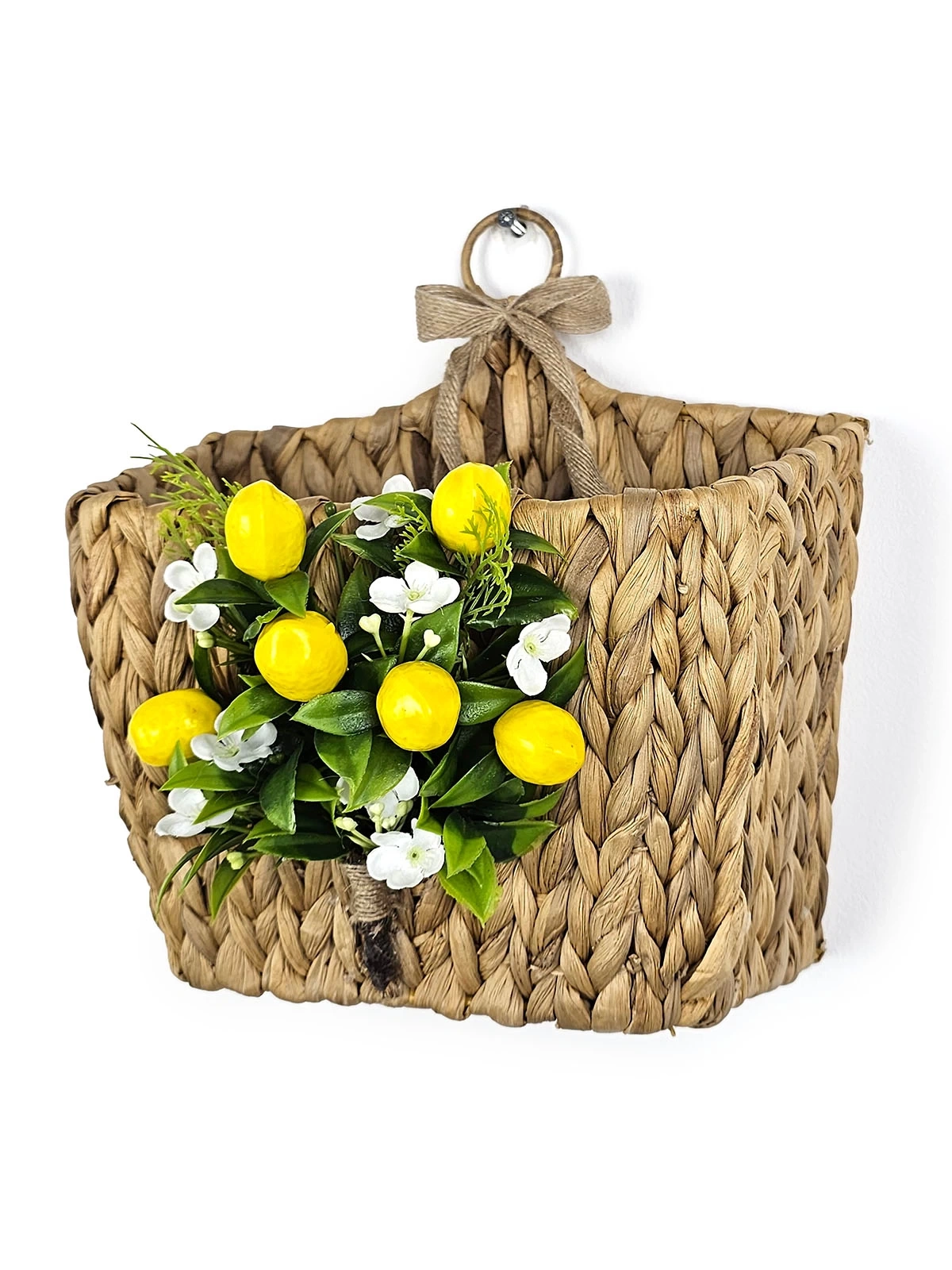 Limonlu Hasır Kapı Sepeti Gazetelik Posta Kutusu 30cm