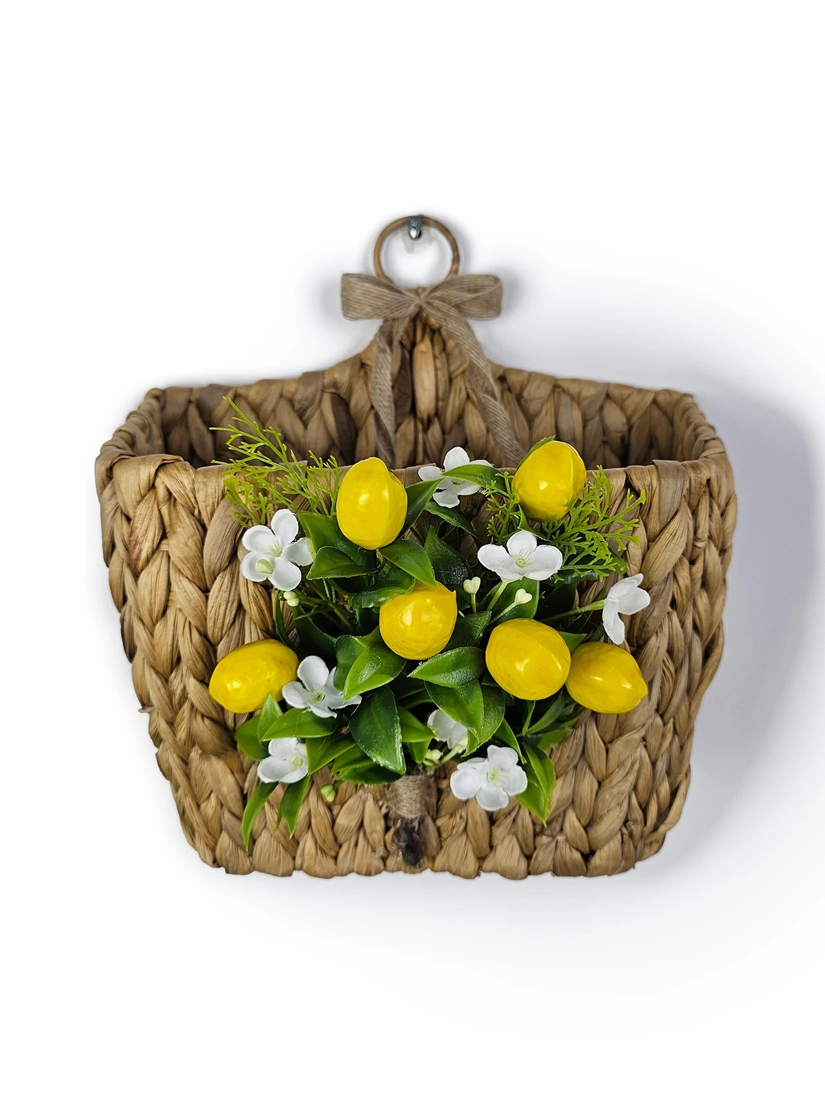 Limonlu Hasır Kapı Sepeti Gazetelik Posta Kutusu 30cm