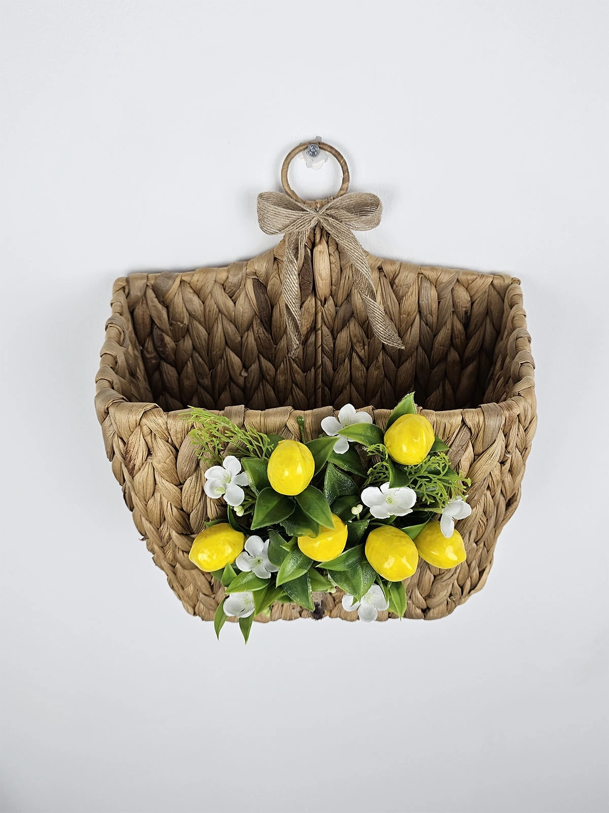 Limonlu Hasır Kapı Sepeti Gazetelik Posta Kutusu 30cm