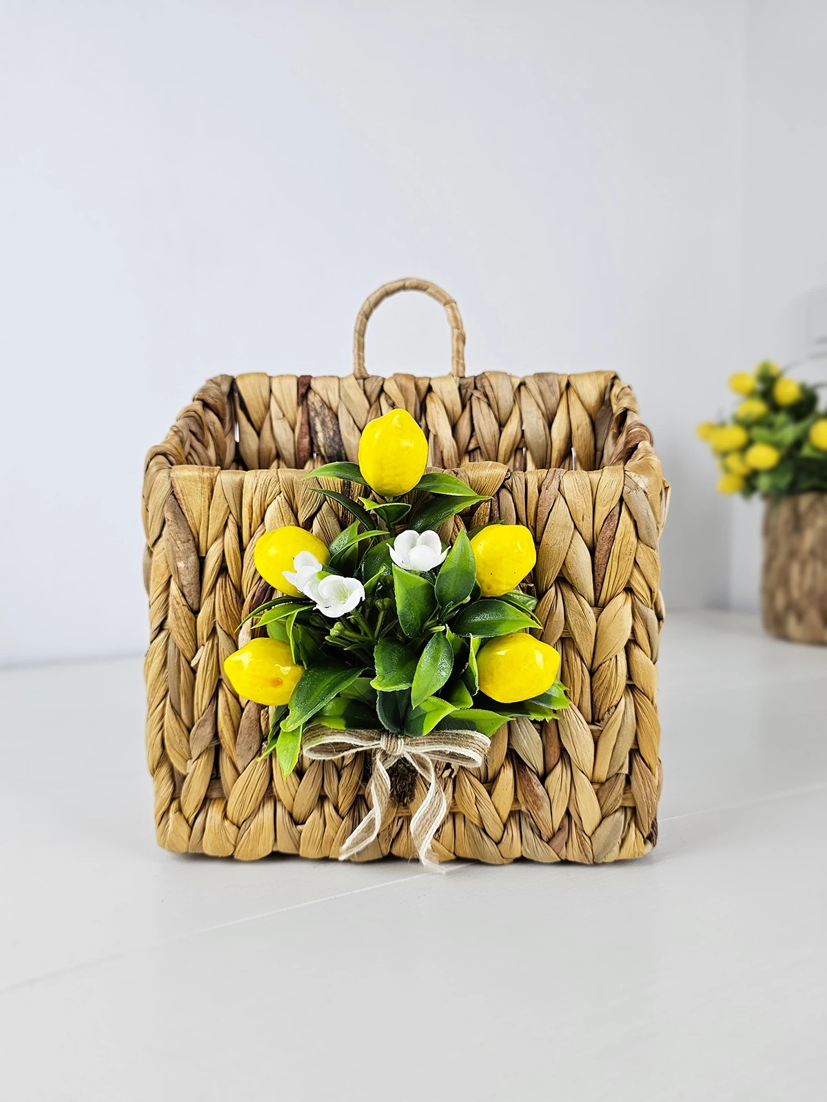 Limonlu Hasır Kapı Süsü Posta Kutusu Gazetelik 25cm