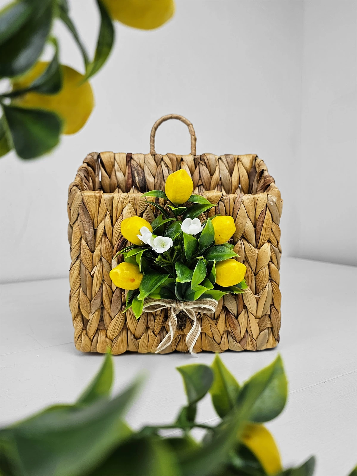 Limonlu Hasır Kapı Süsü Posta Kutusu Gazetelik 25cm