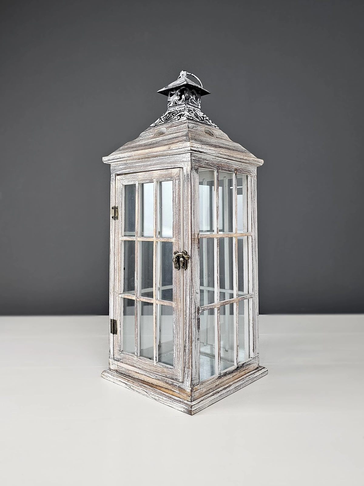 Mayorka Metal Çatılı Ahşap Mumluk Fener 55Cm