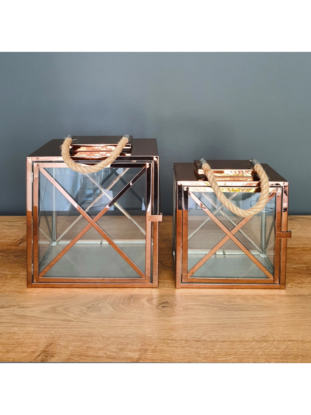 Melbourne İkili Çelik Mumluk Fener Seti Rose Gold