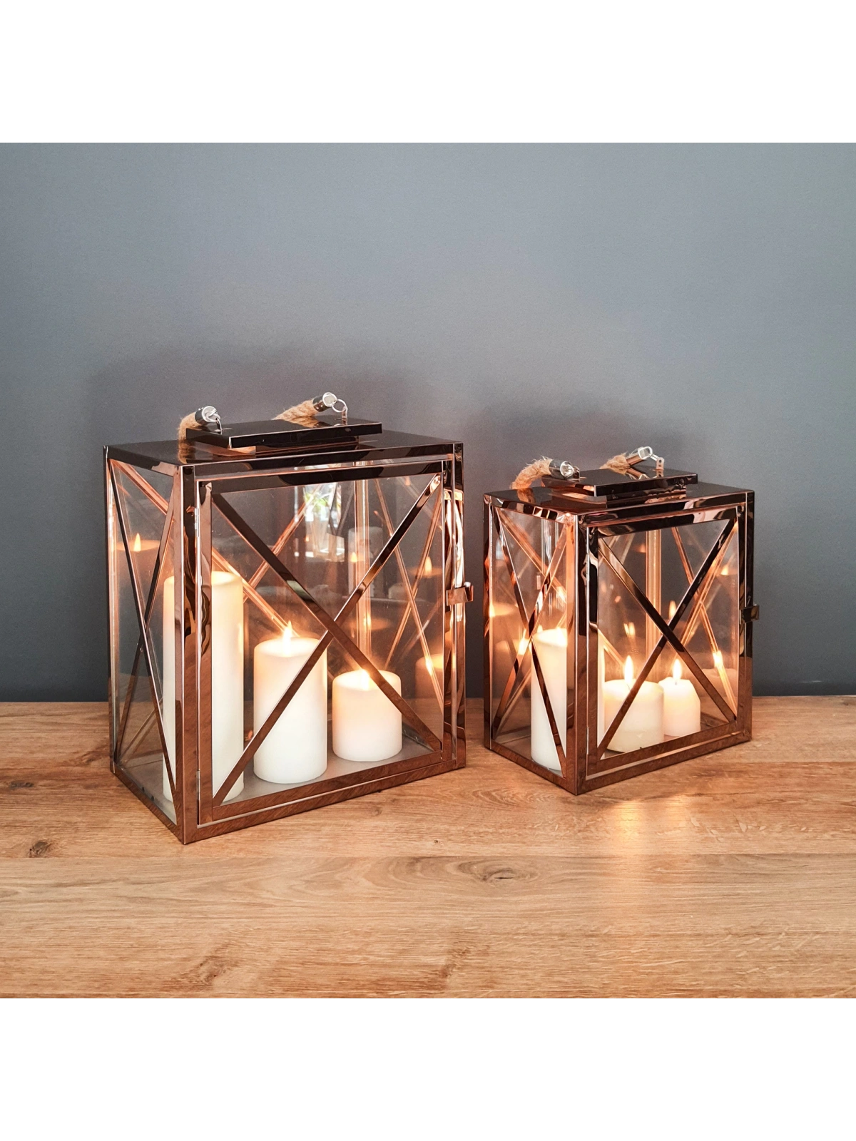 Melbourne İkili Çelik Mumluk Fener Seti Rose Gold