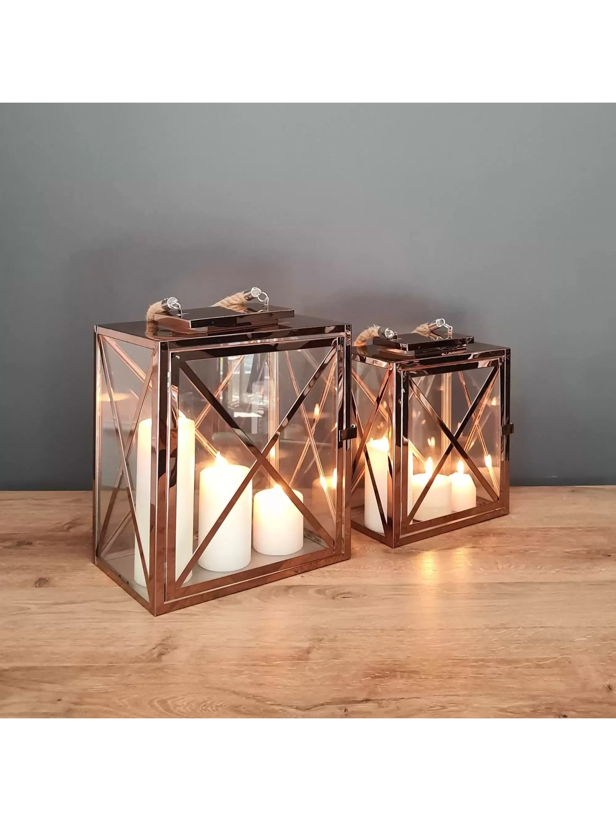 Melbourne İkili Çelik Mumluk Fener Seti Rose Gold