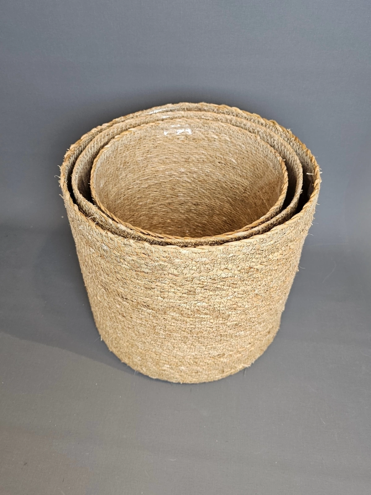 Naturale Büyük 3lü Hasır Saksı İçi Naylon Korumalı