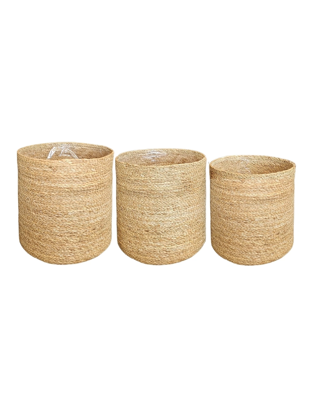 Naturale Büyük 3lü Hasır Saksı İçi Naylon Korumalı