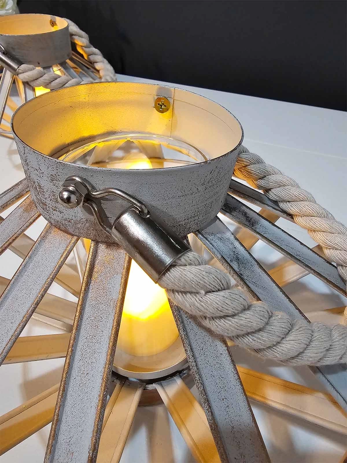 Capella İkili Halat Kulplu Dekoratif Metal Mumluk Seti