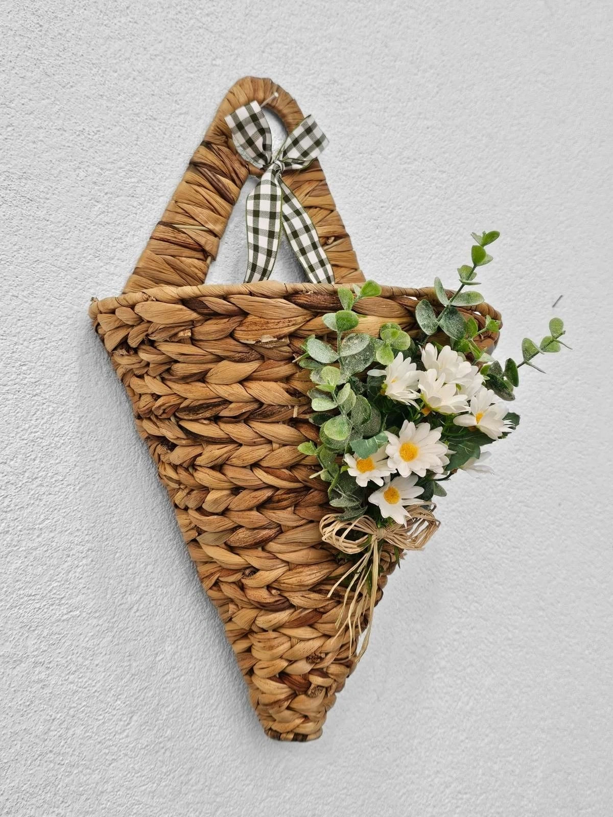 Papatyalı Konik Hasır Kapı Sepeti Gazetelik Posta Kutusu 46cm