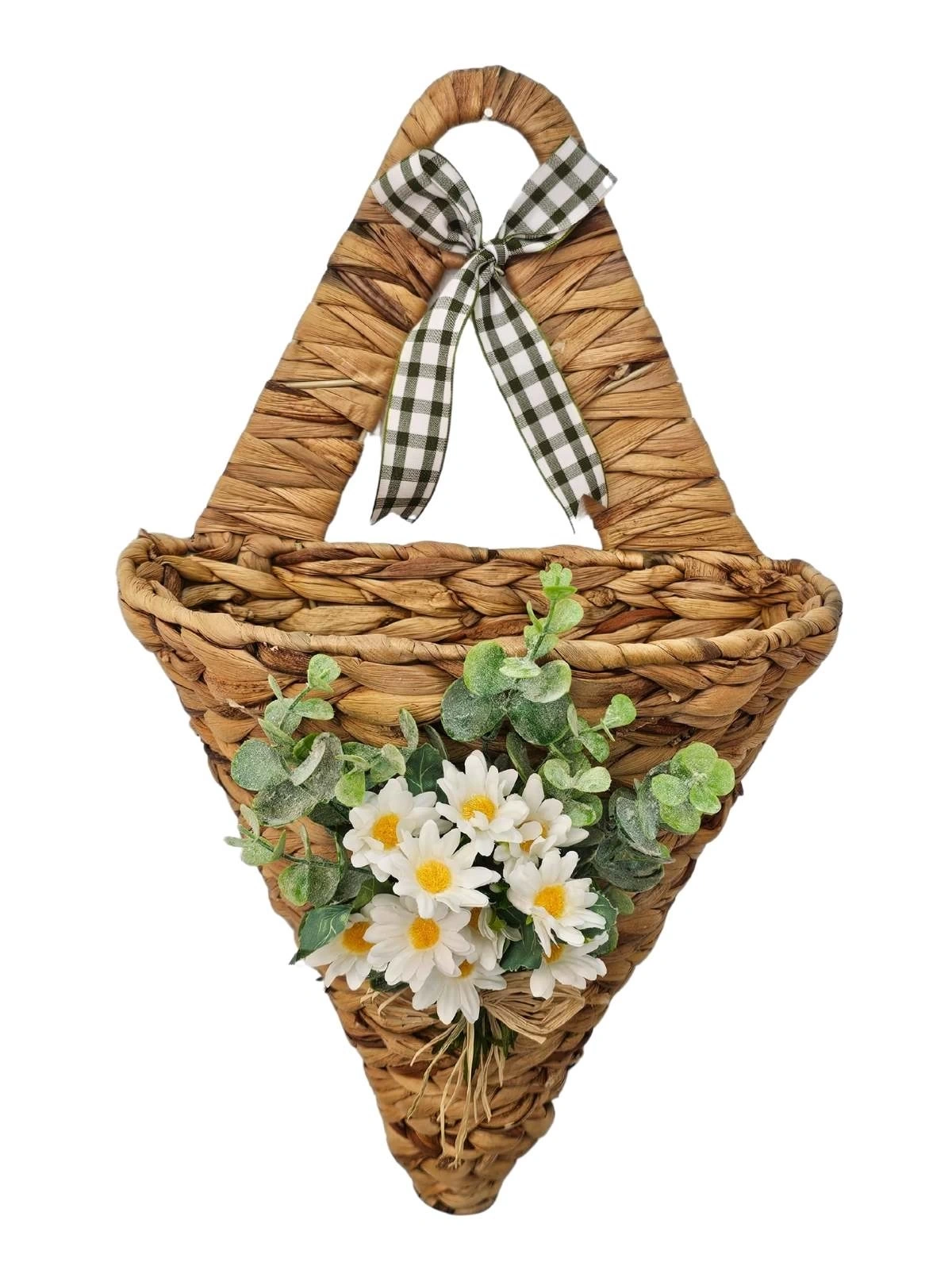 Papatyalı Konik Hasır Kapı Sepeti Gazetelik Posta Kutusu 46cm