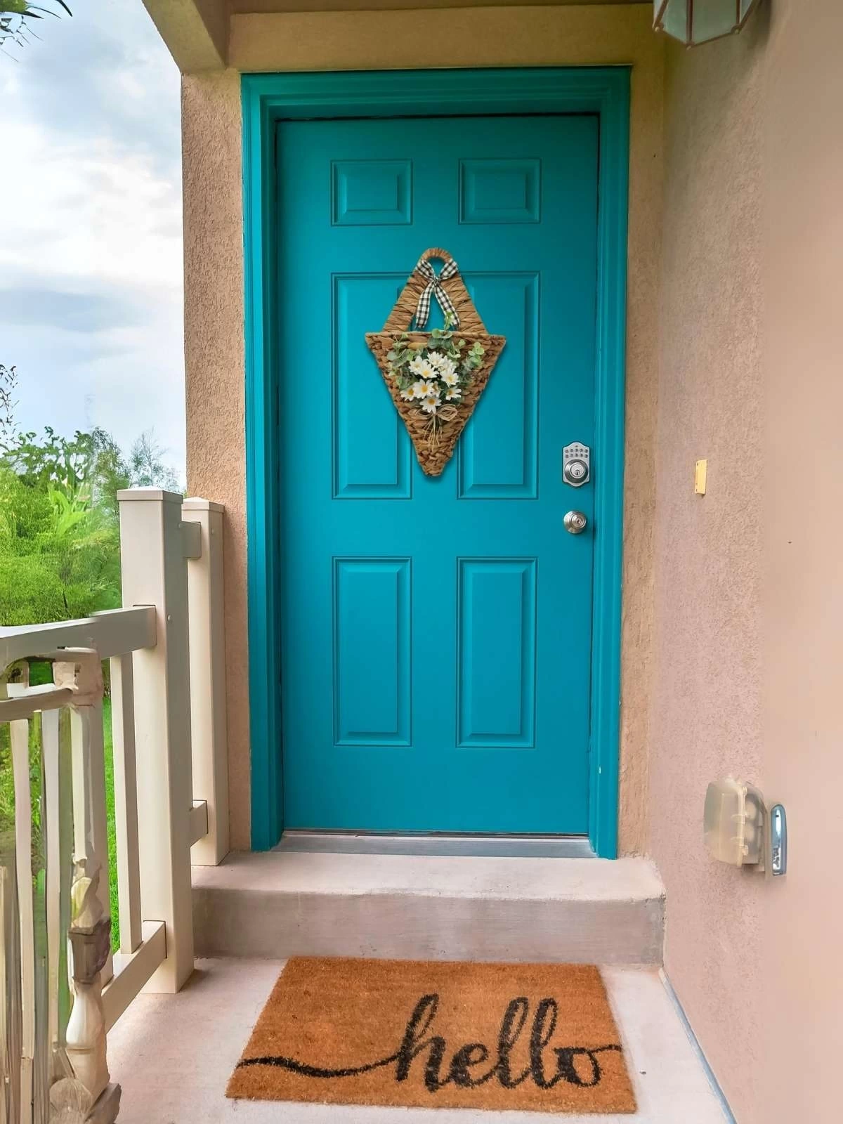 Papatyalı Konik Hasır Kapı Sepeti Gazetelik Posta Kutusu 46cm