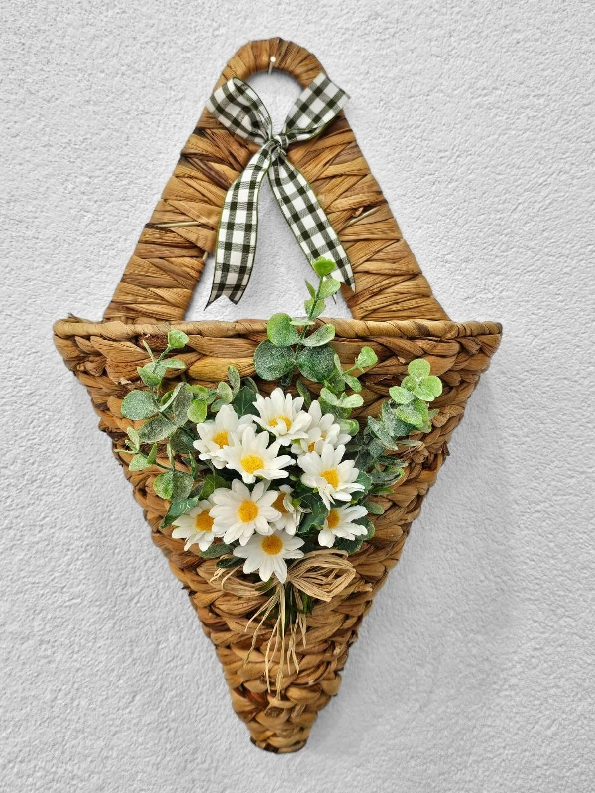 Papatyalı Konik Hasır Kapı Sepeti Gazetelik Posta Kutusu 46cm