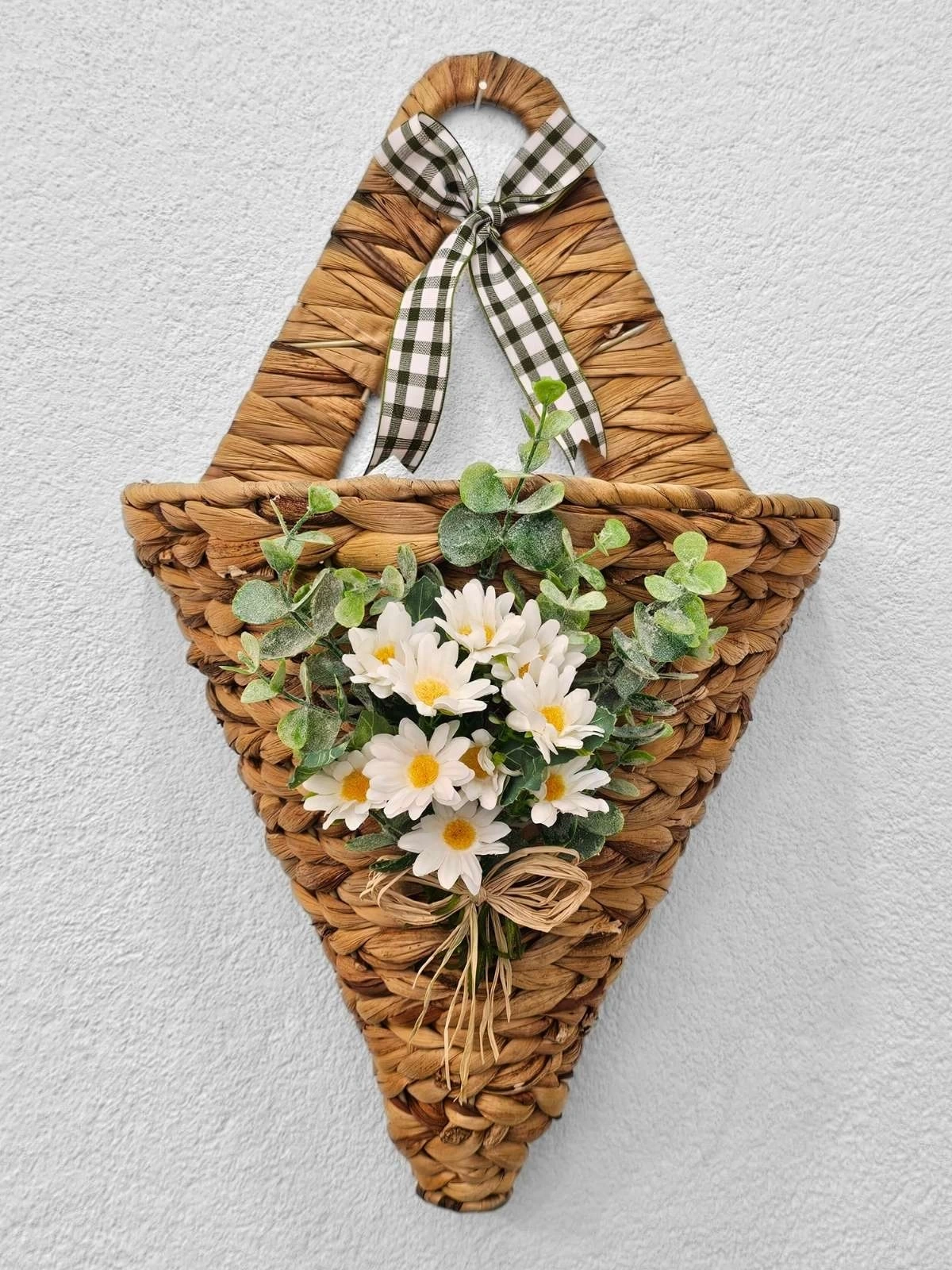 Papatyalı Konik Hasır Kapı Sepeti Gazetelik Posta Kutusu 46cm