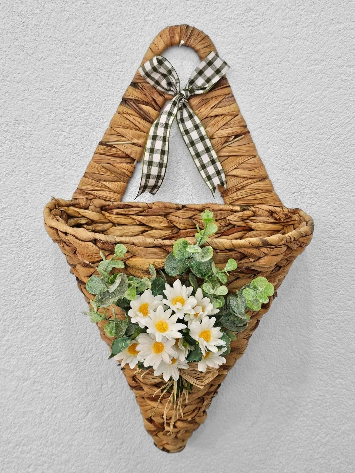 Papatyalı Konik Hasır Kapı Sepeti Gazetelik Posta Kutusu 46cm