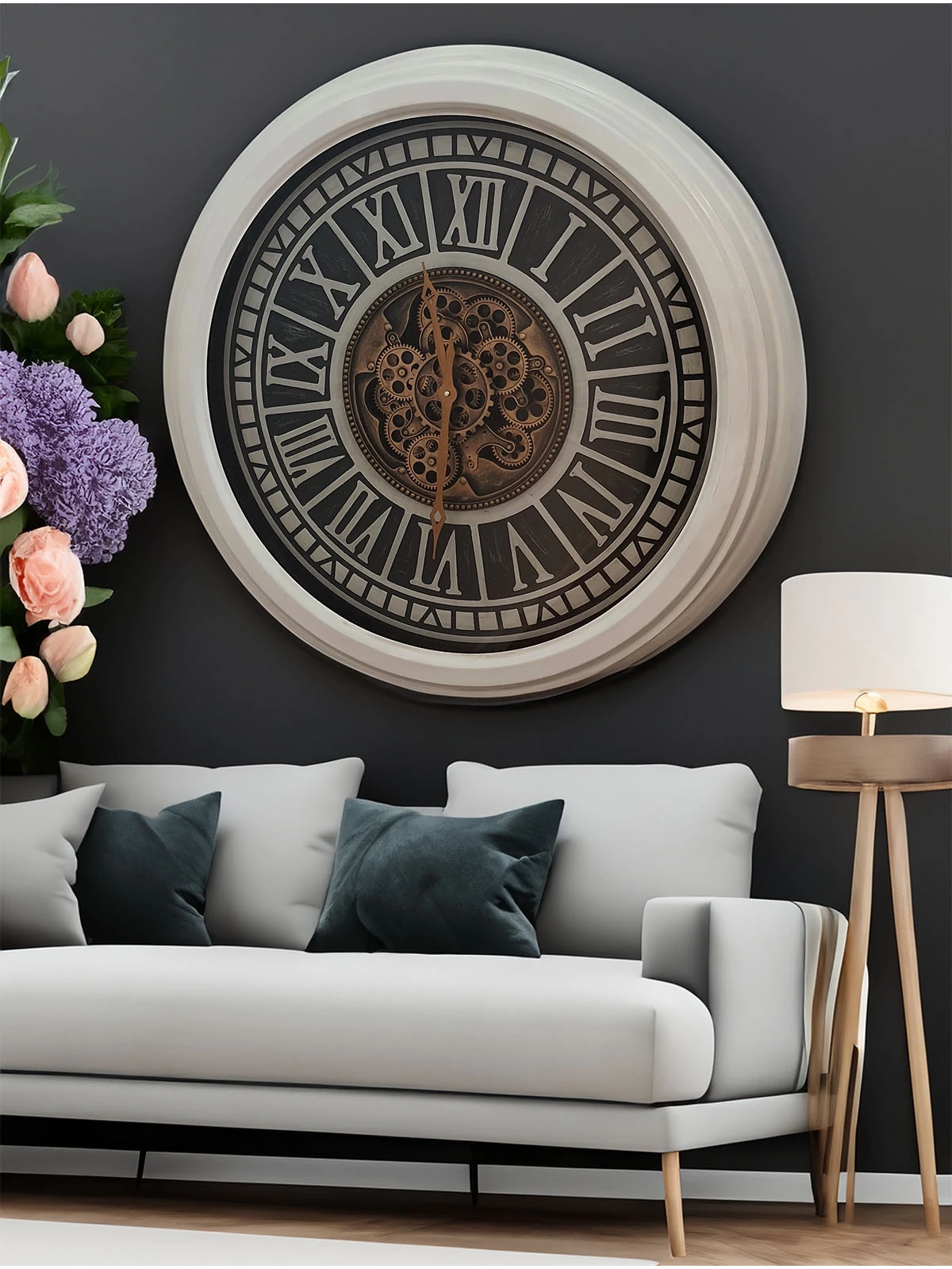 Roma Dev Boy Çarklı Metal Duvar Saati 85cm